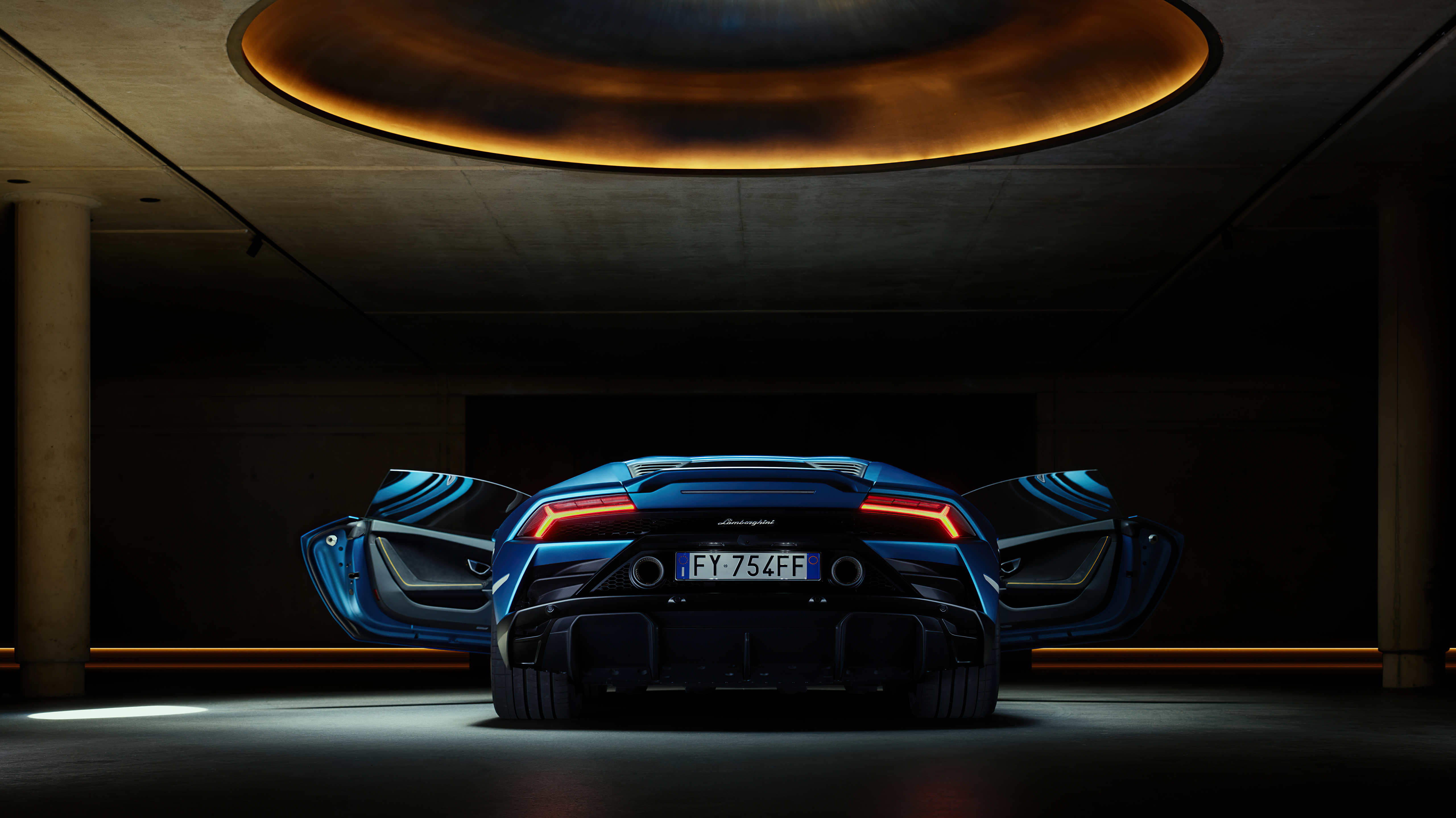 Blue Lamborghini Huracan Evo with Doors Open HD Wallpaper