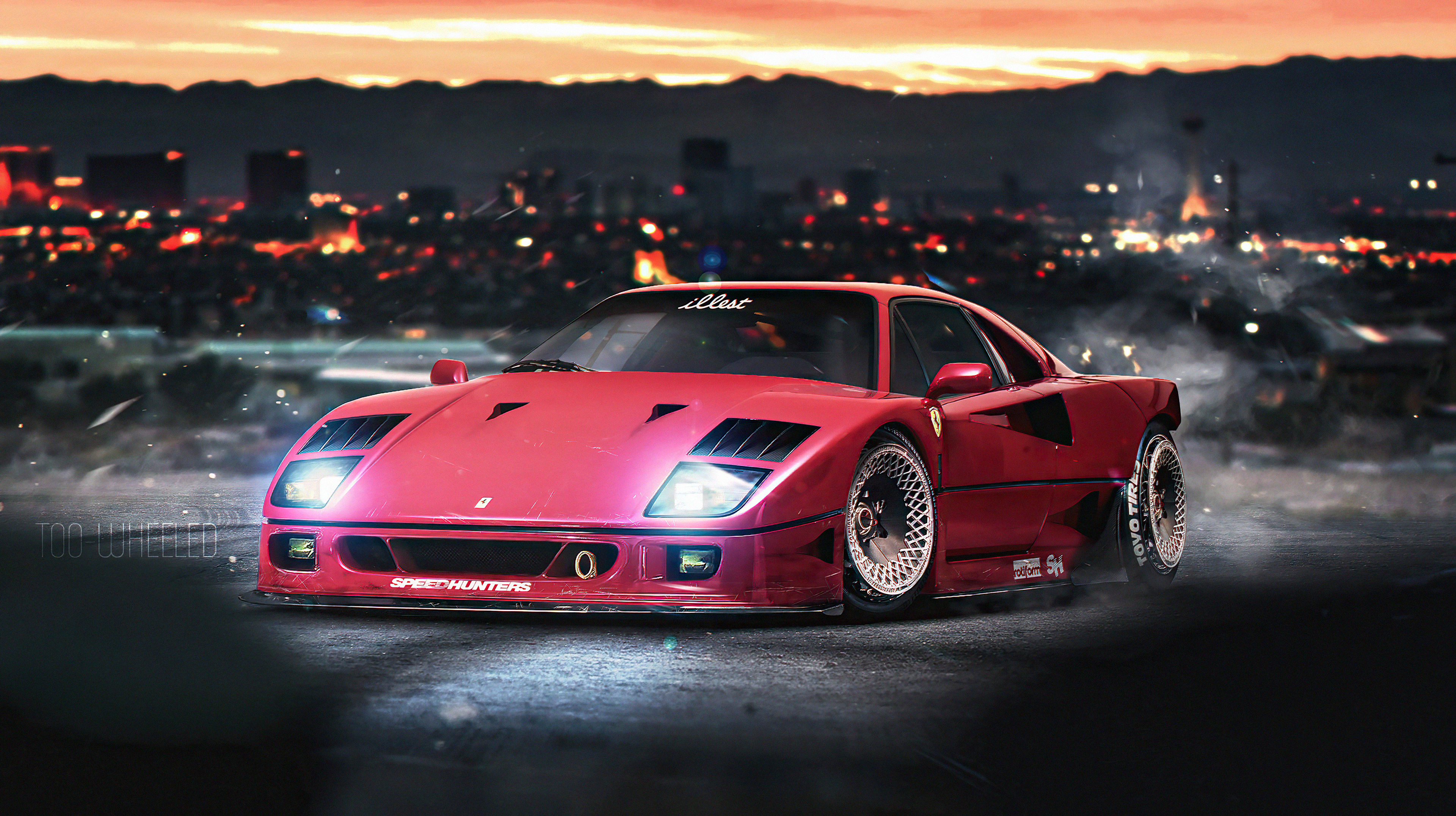 Red Ferrari F40 with "illest" windshield banner HD Wallpaper