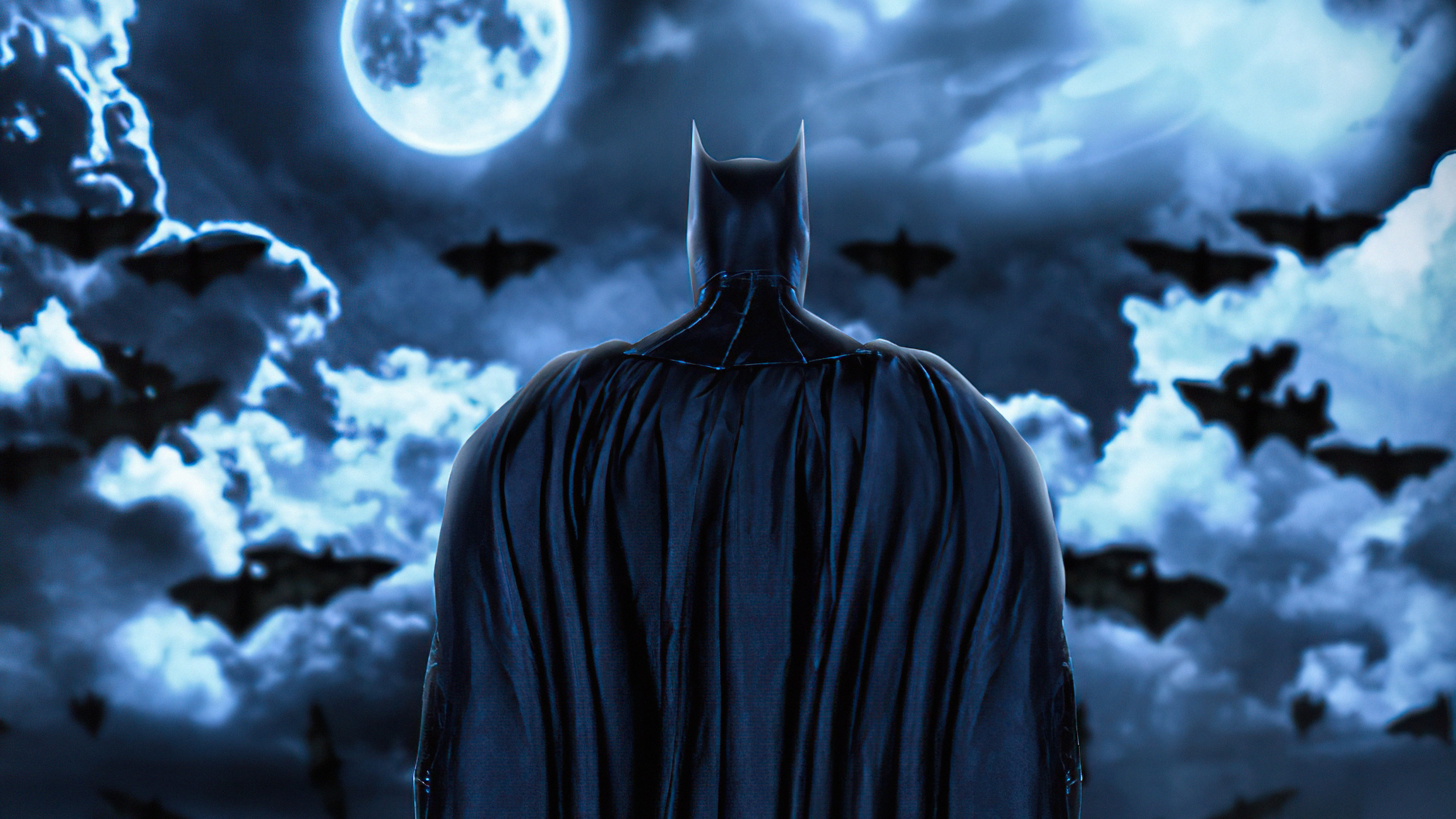 Batman in front of a full moon and bats HD Wallpaper