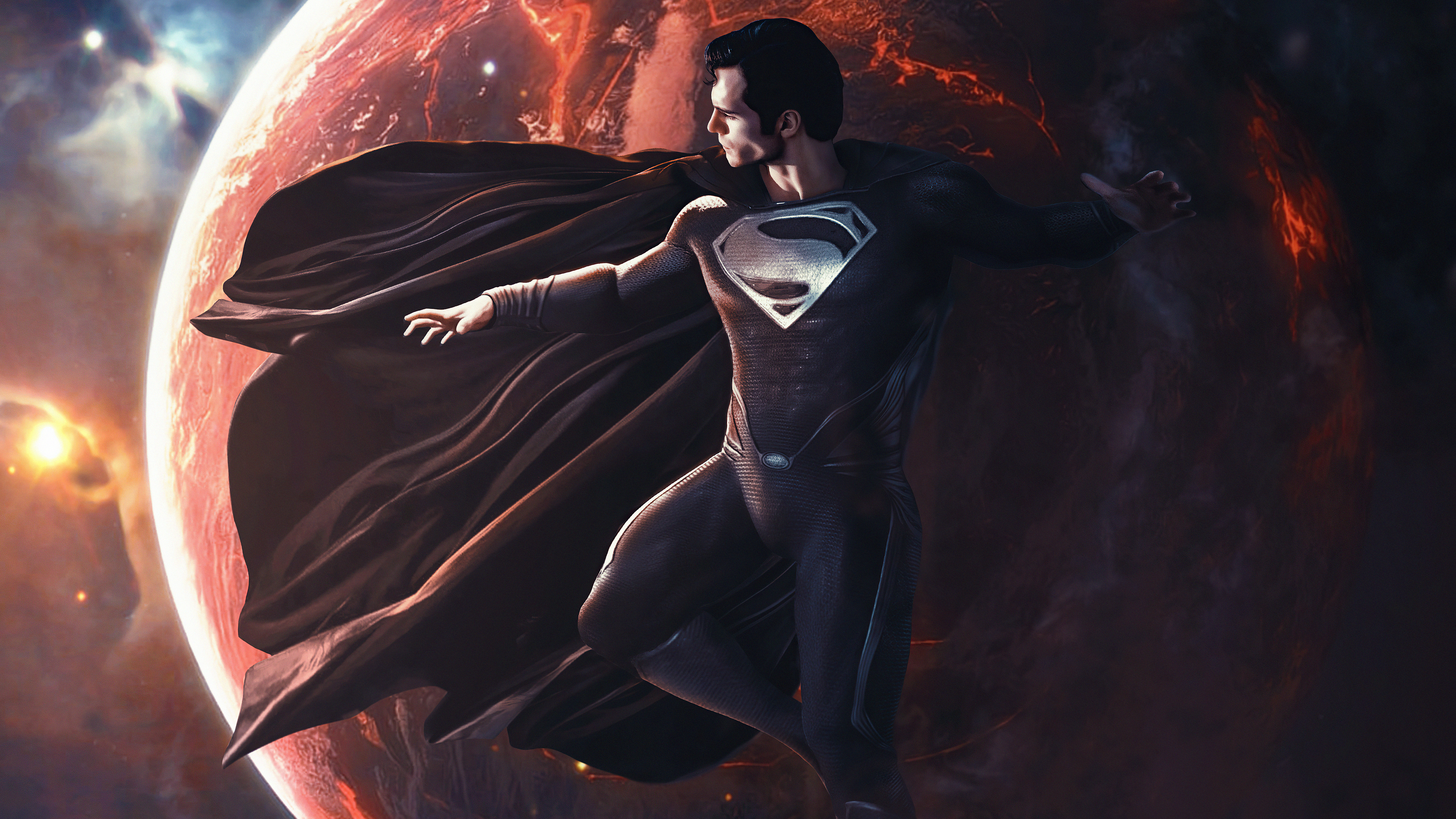 Superman from DC Comics in black suit with cape HD Wallpaper