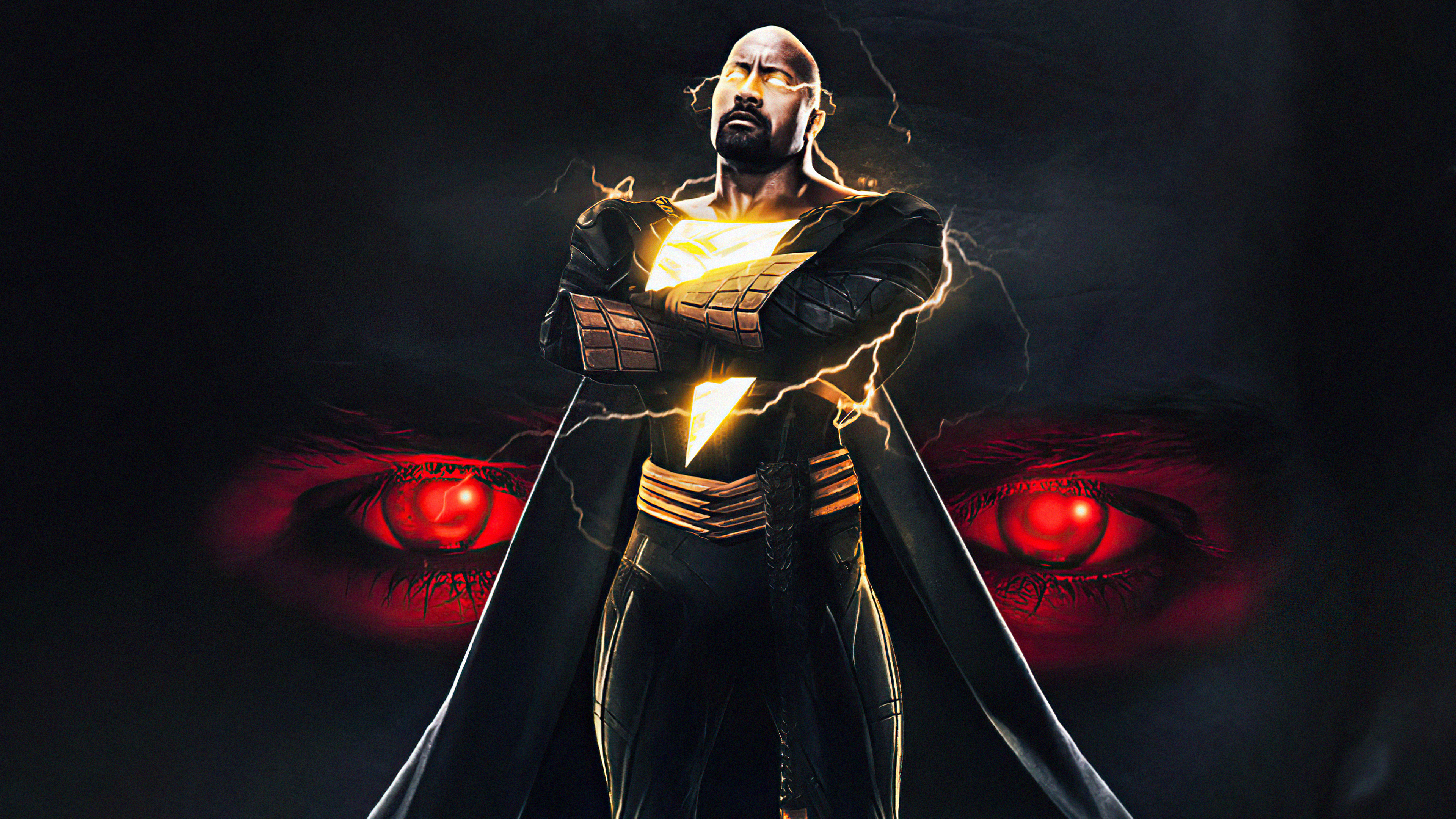 Black Adam with glowing eyes and lightning HD Wallpaper