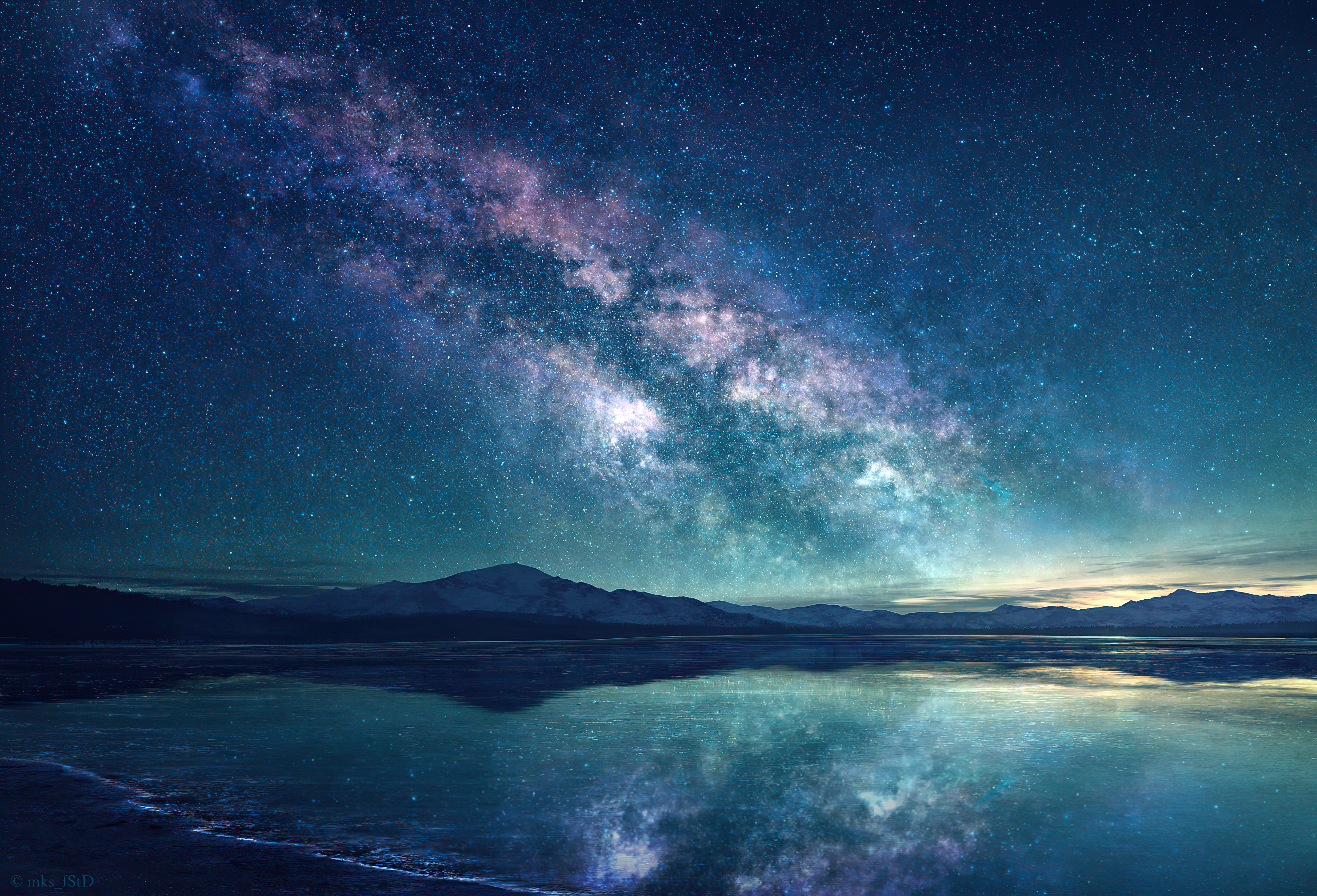 Milky Way Galaxy Reflected in a Calm Lake at Night HD Wallpaper