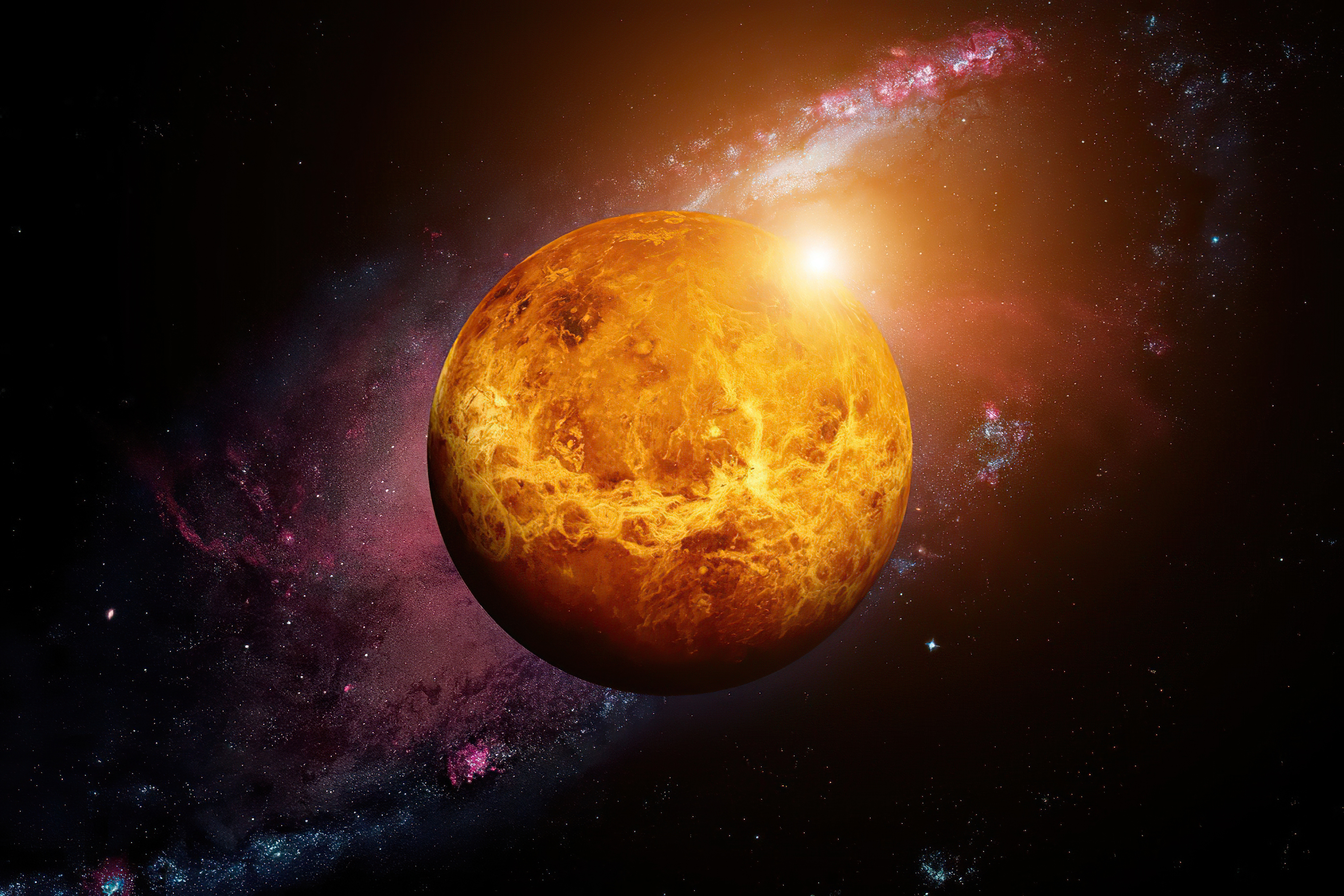 Planet Venus in space with nebula and stars HD Wallpaper