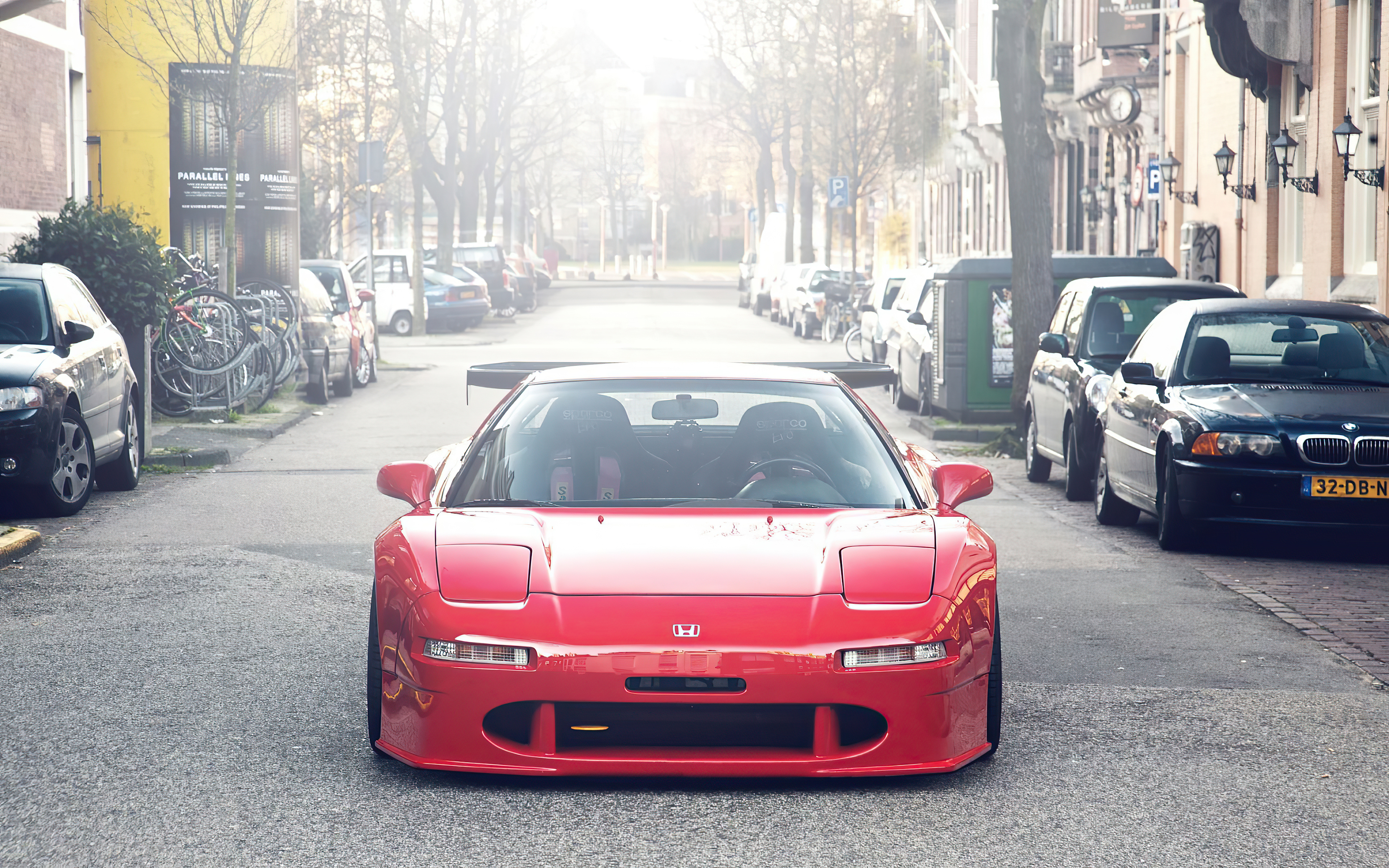 Red Honda NSX with a large rear spoiler HD Wallpaper