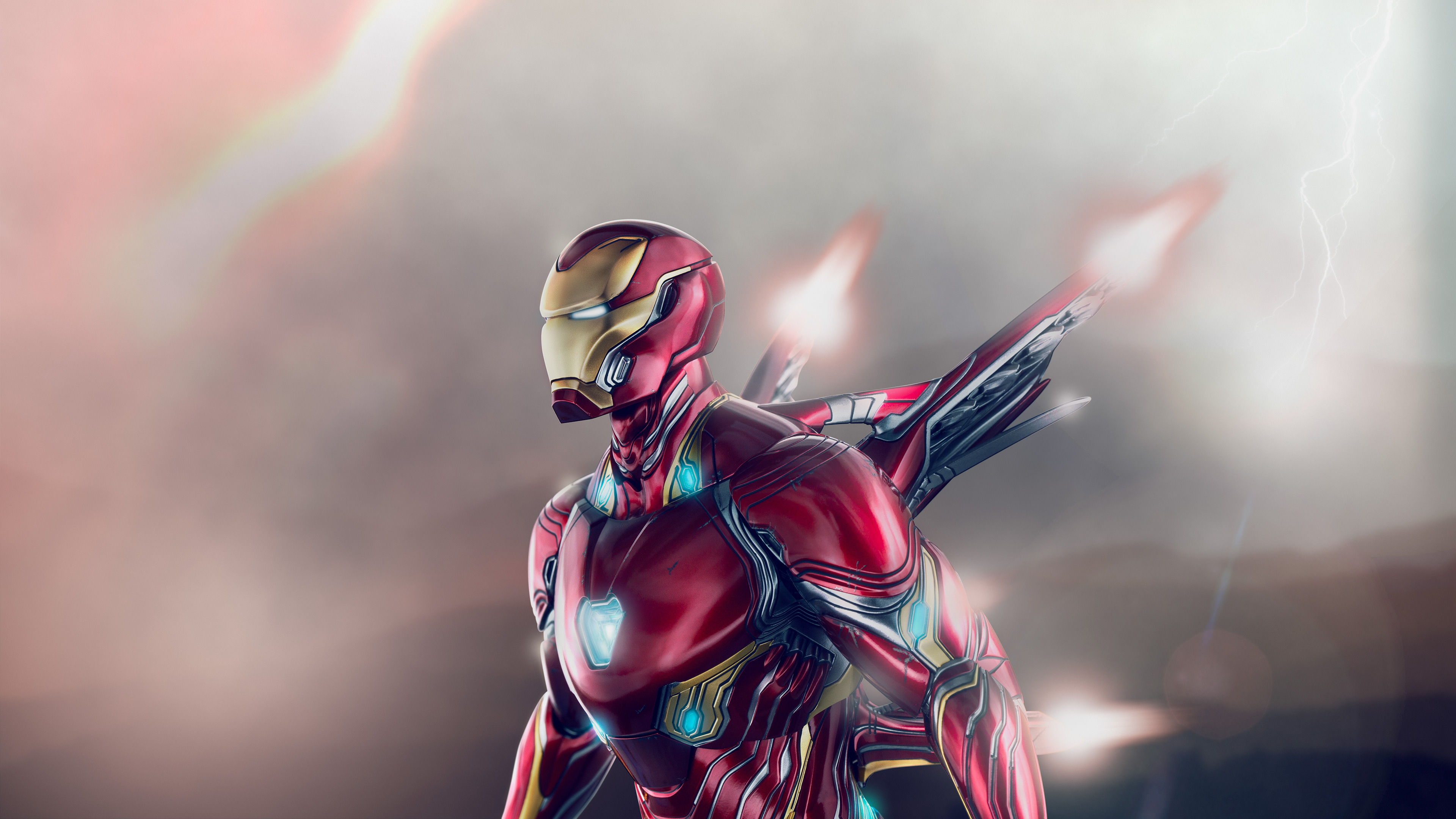 Iron Man in a digital artwork with lightning HD Wallpaper