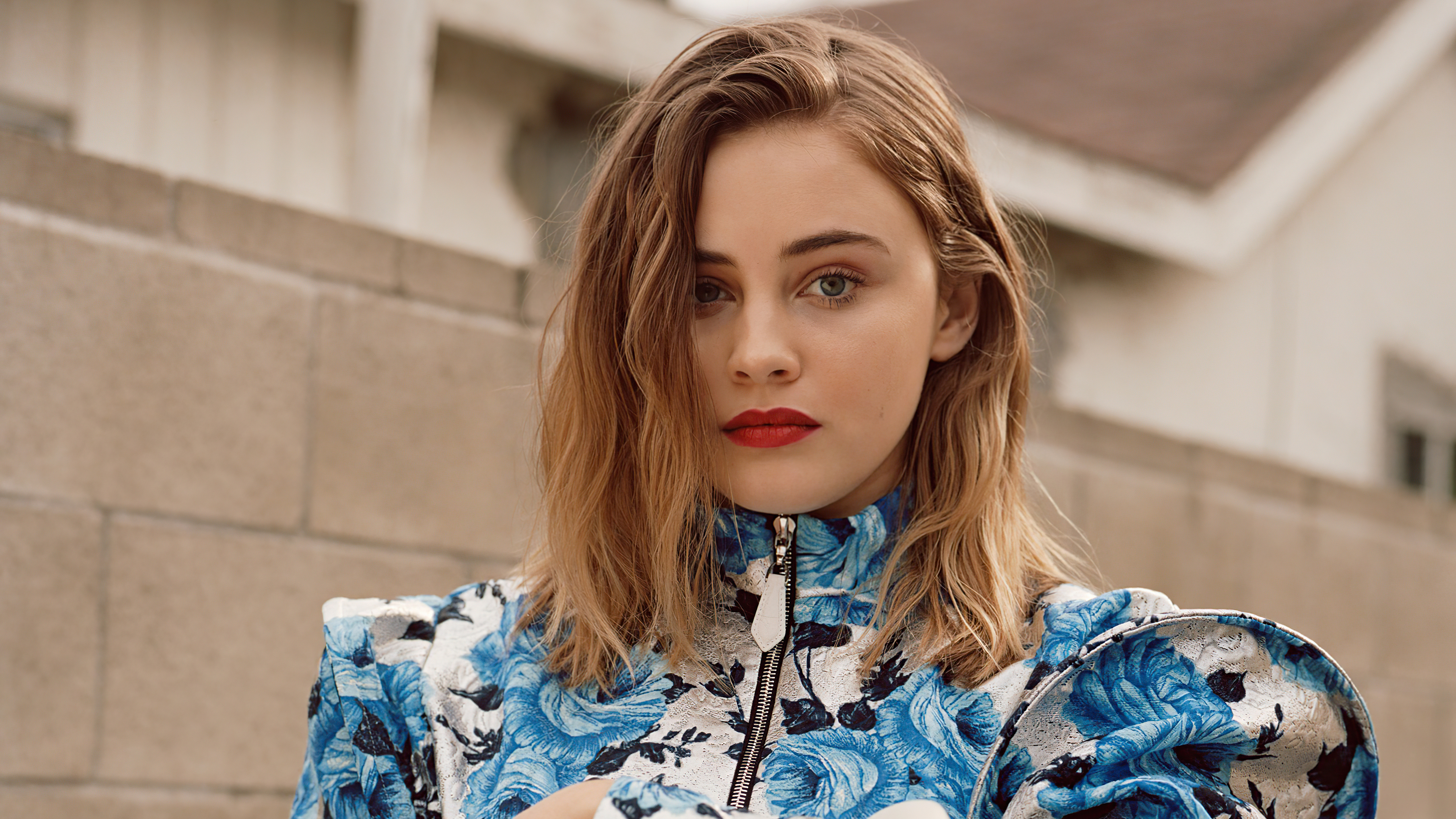 Josephine Langford in blue floral jacket HD Wallpaper