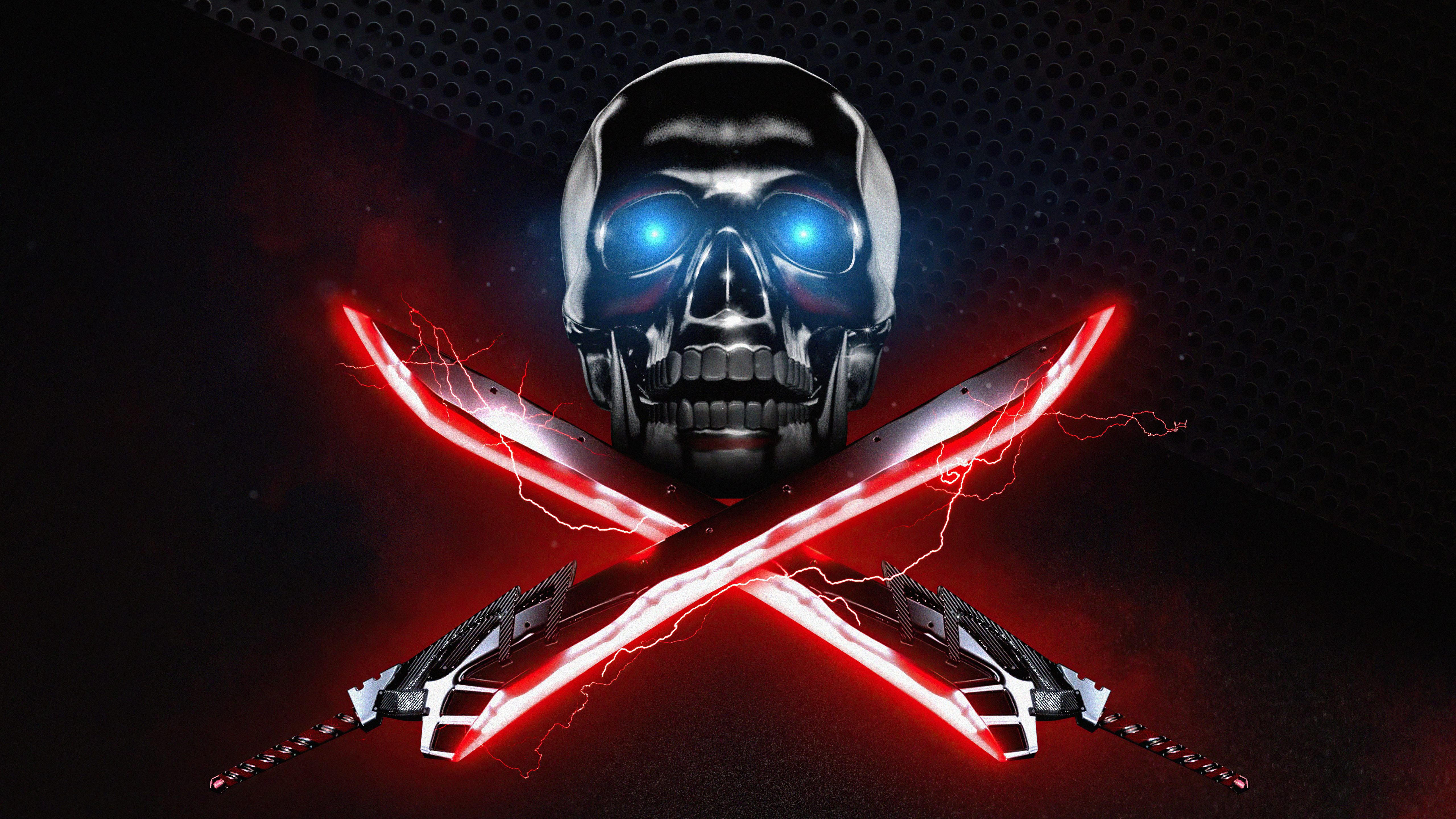 Skull with crossed glowing swords HD Wallpaper
