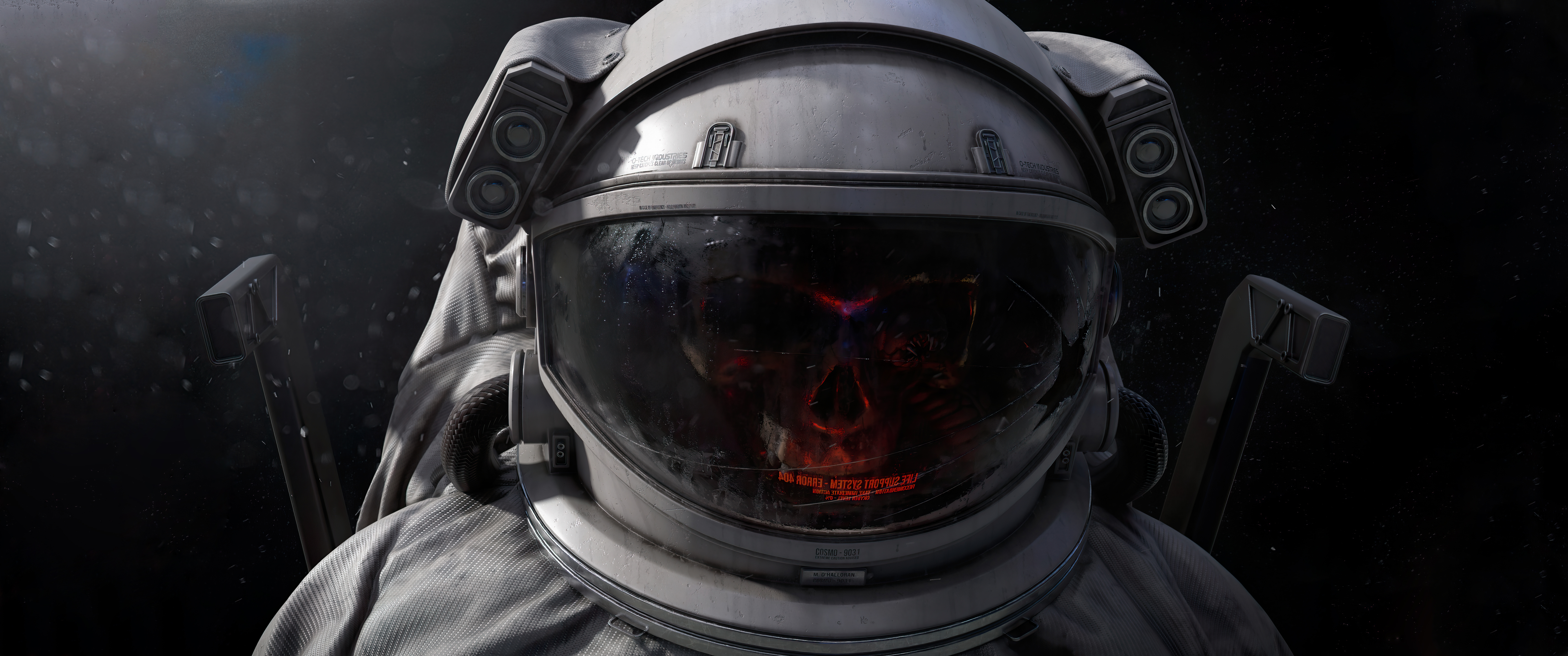 Astronaut with a skull reflection in helmet HD Wallpaper
