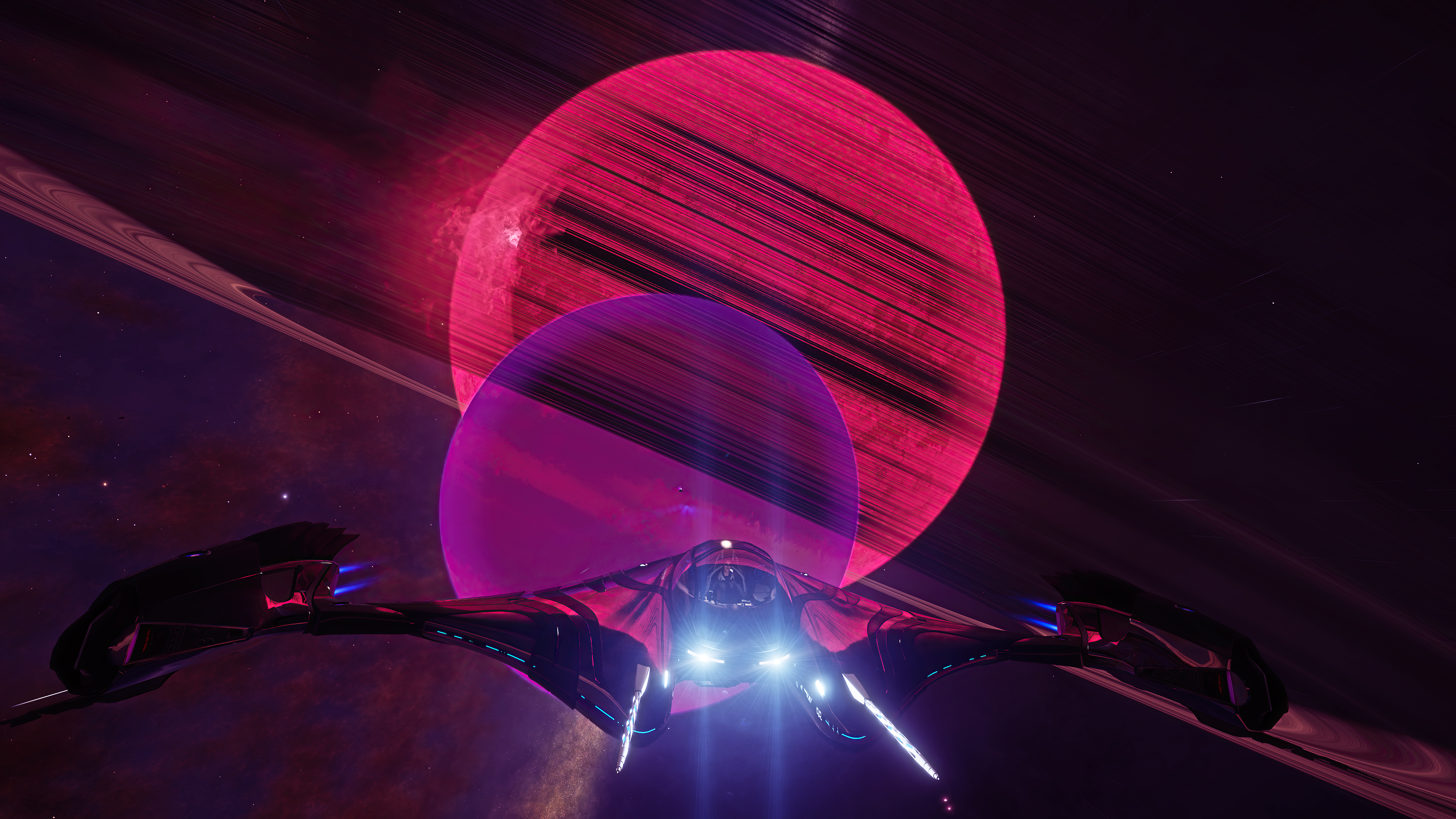 Elite Dangerous 4K spaceship near ringed planets HD Wallpaper
