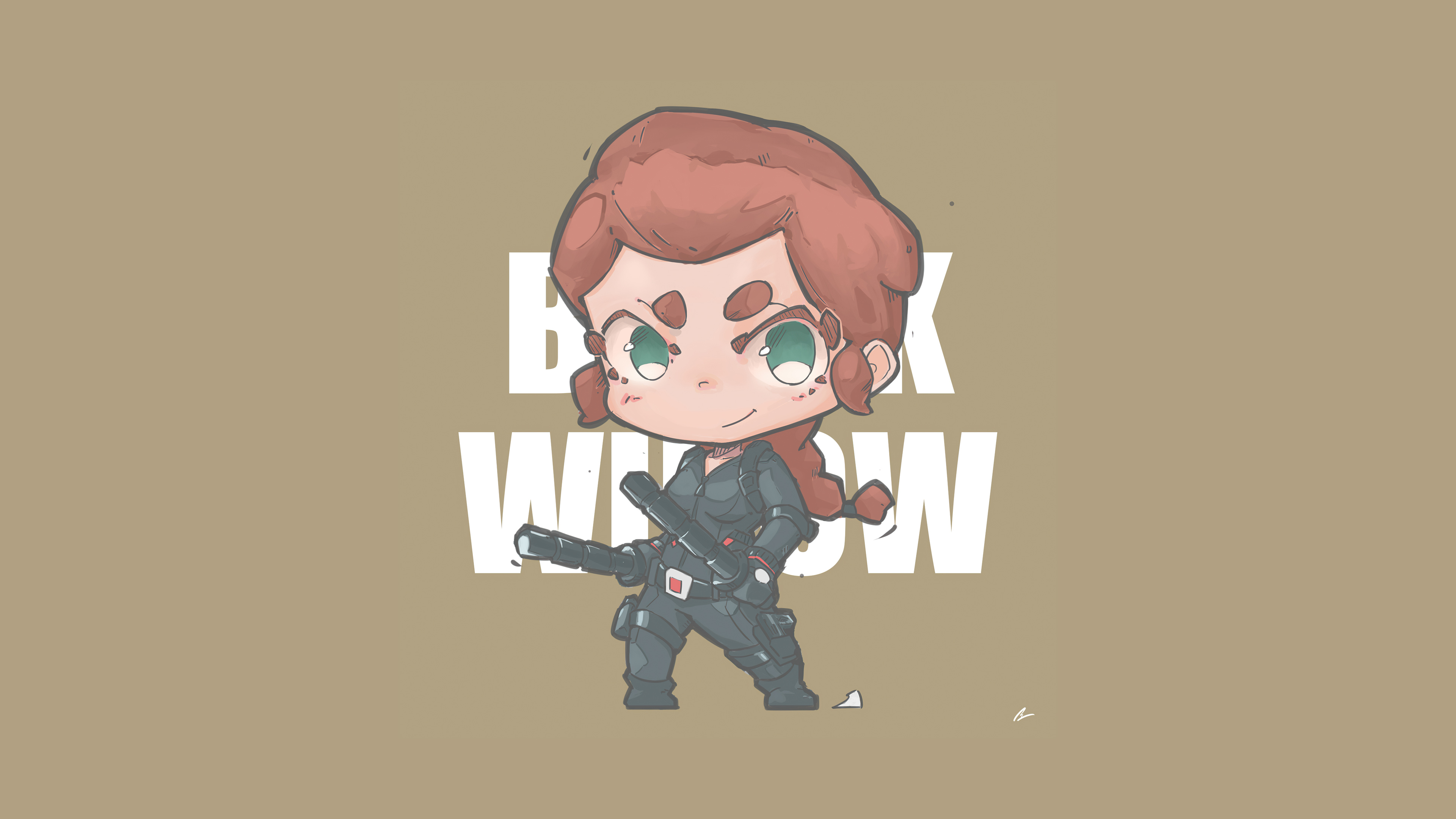Black Widow Chibi Artwork HD Wallpaper