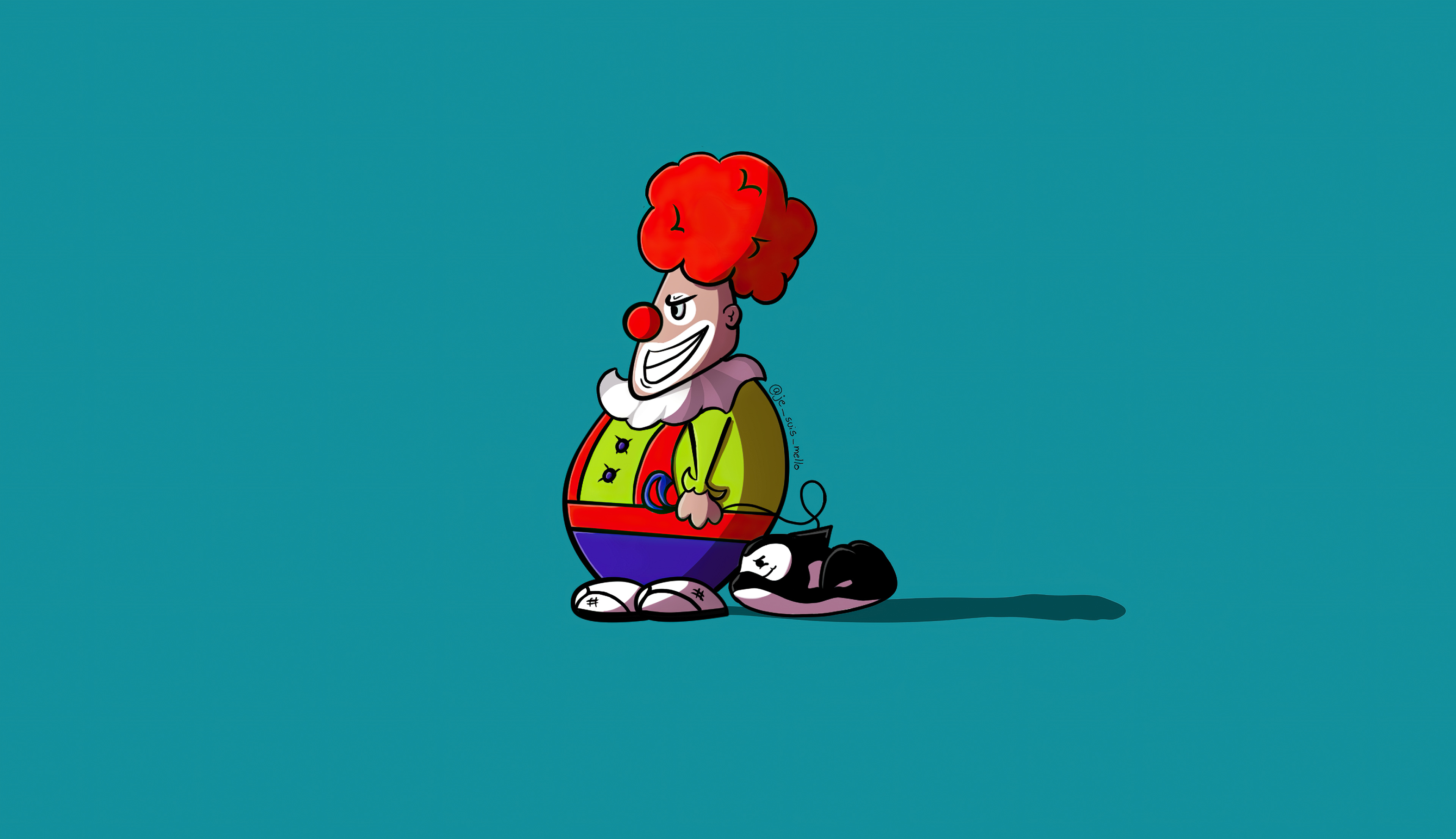 Minimalist artwork of a clown with a toy HD Wallpaper