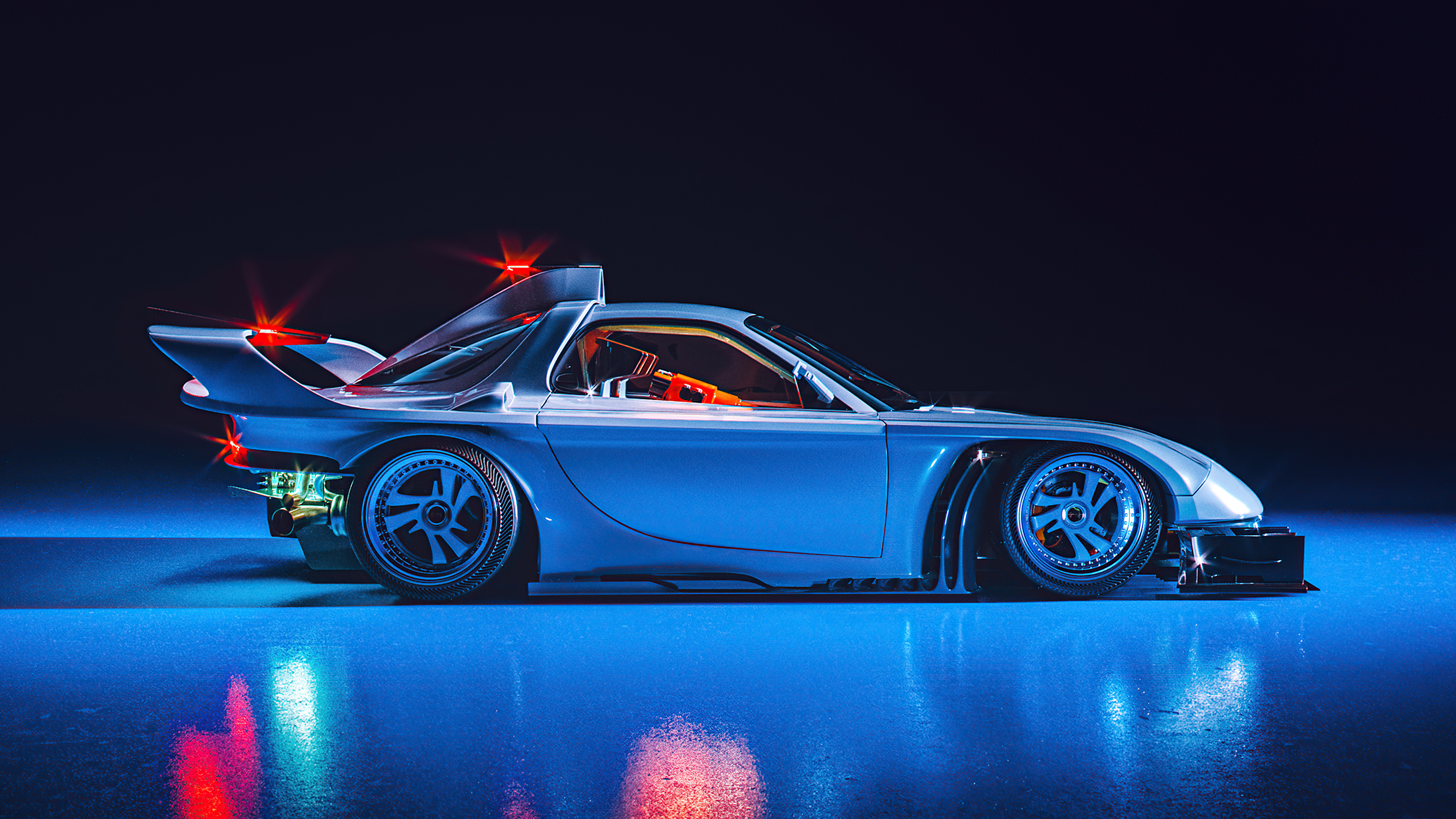Sci-fi modified Mazda RX-7 with neon lighting HD Wallpaper