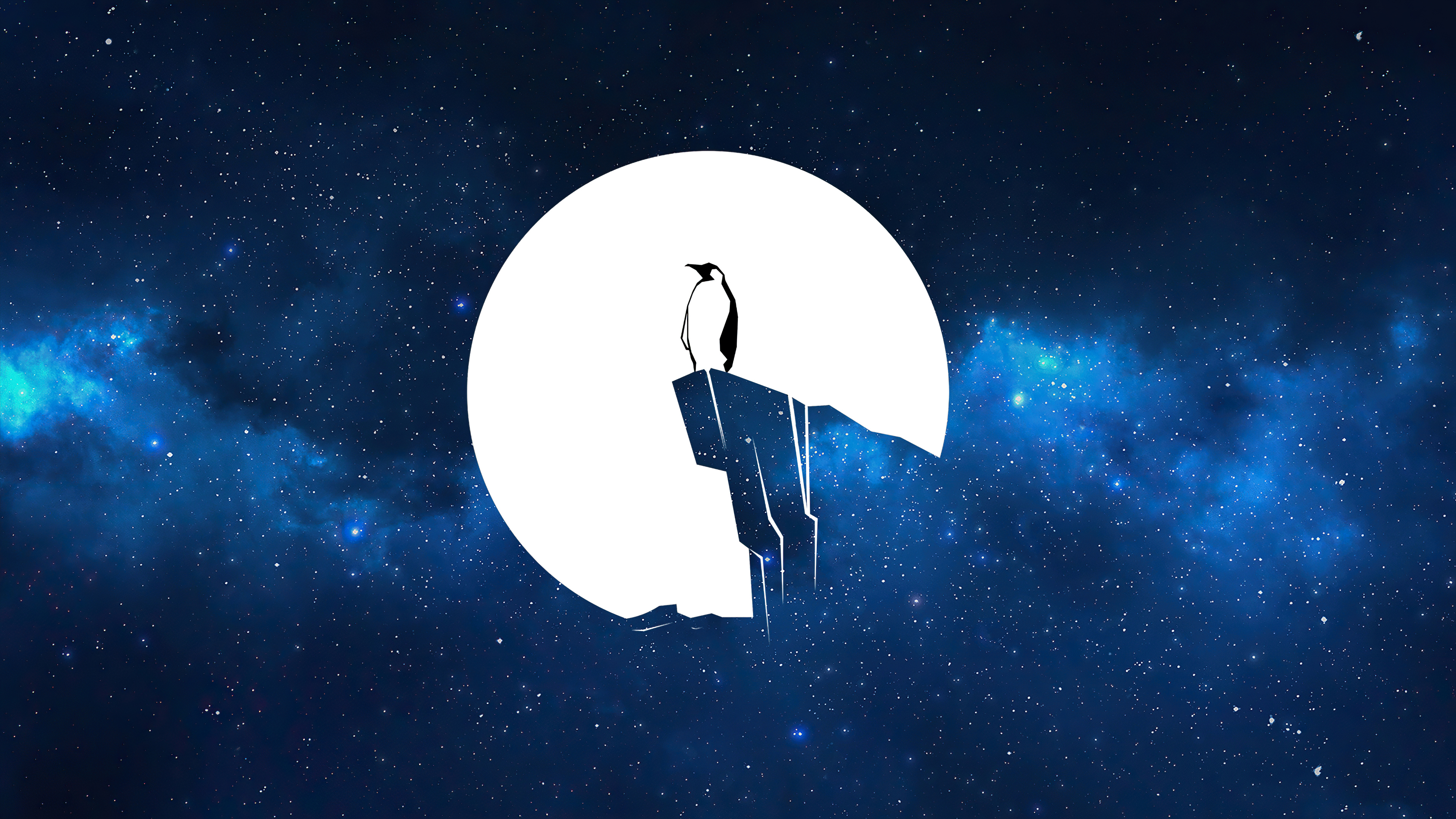 Linux penguin on a cliff under the moon HD Wallpaper