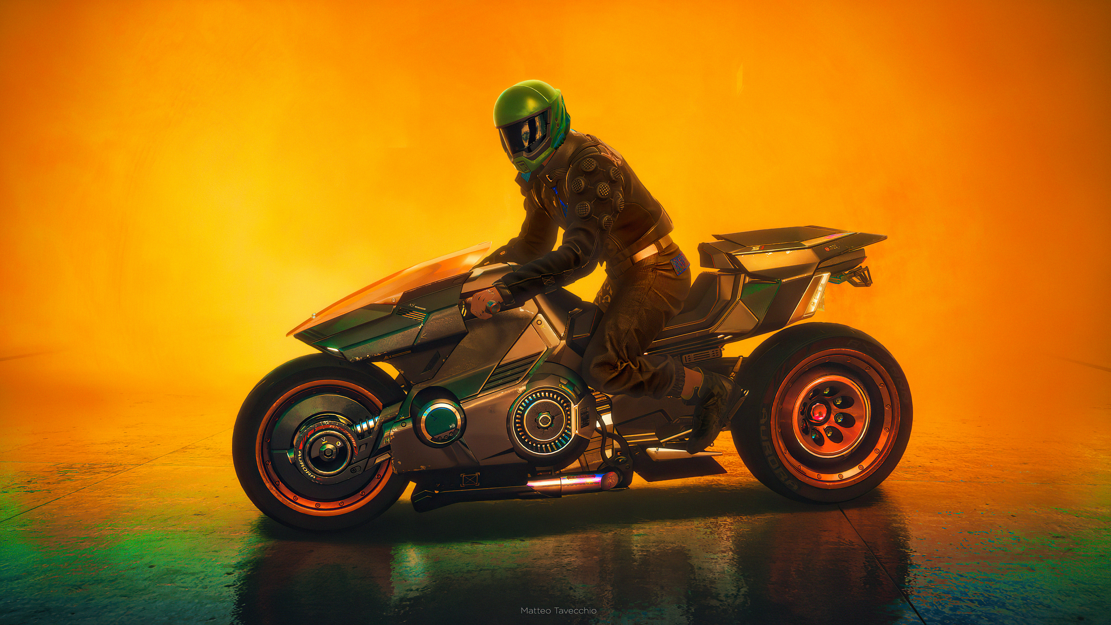 Cyberpunk 2077 biker on a futuristic motorcycle HD Wallpaper
