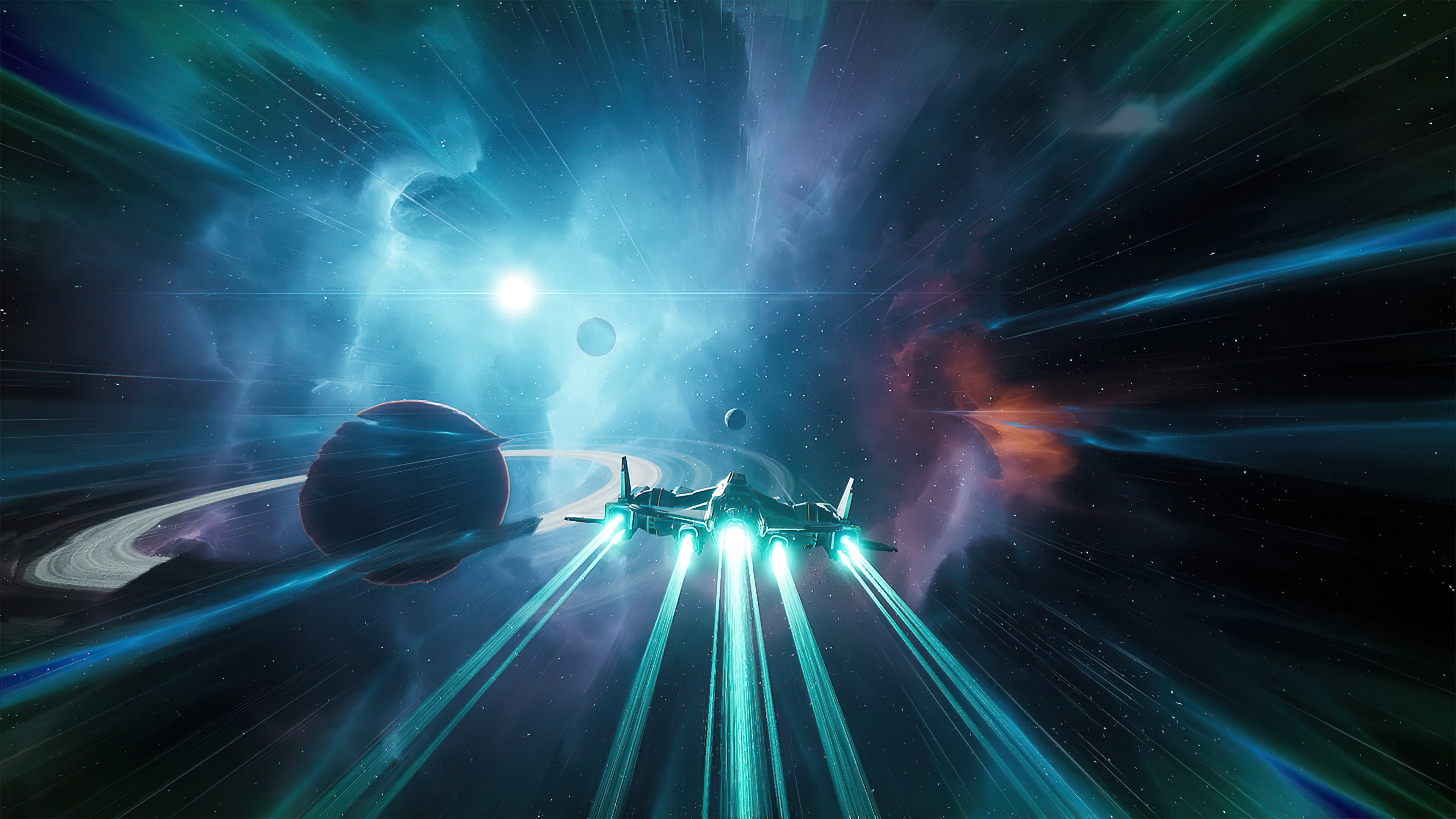 Everspace 2 spaceship traveling through nebula 4K HD Wallpaper