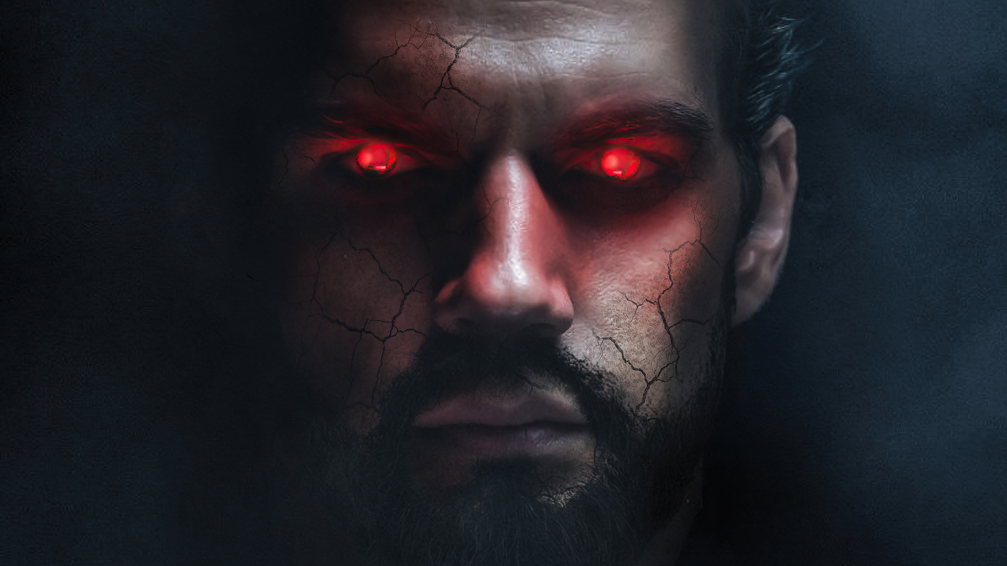 Superman with glowing red eyes and cracked skin HD Wallpaper