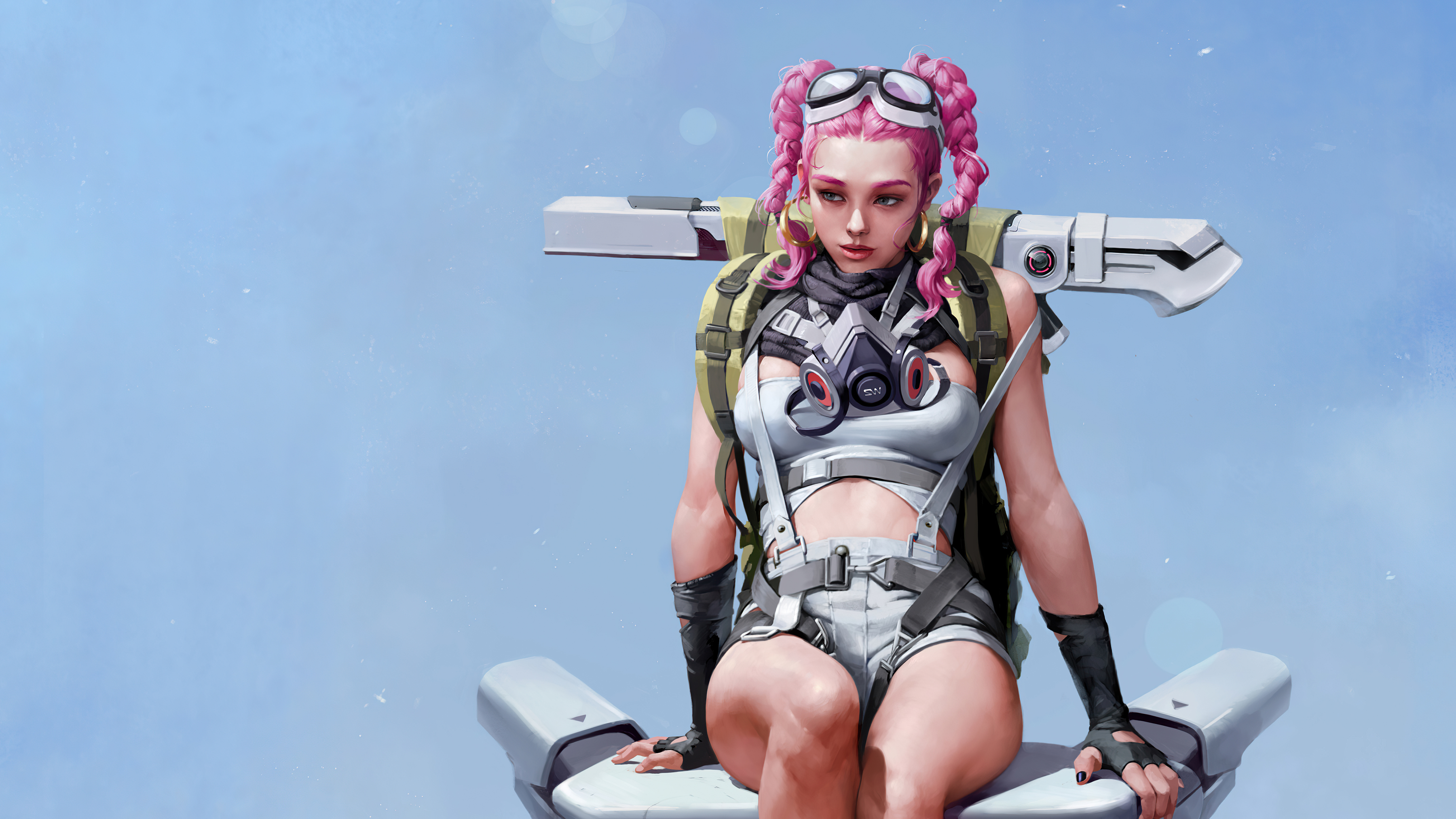 Sci-fi artwork of a woman with pink hair HD Wallpaper
