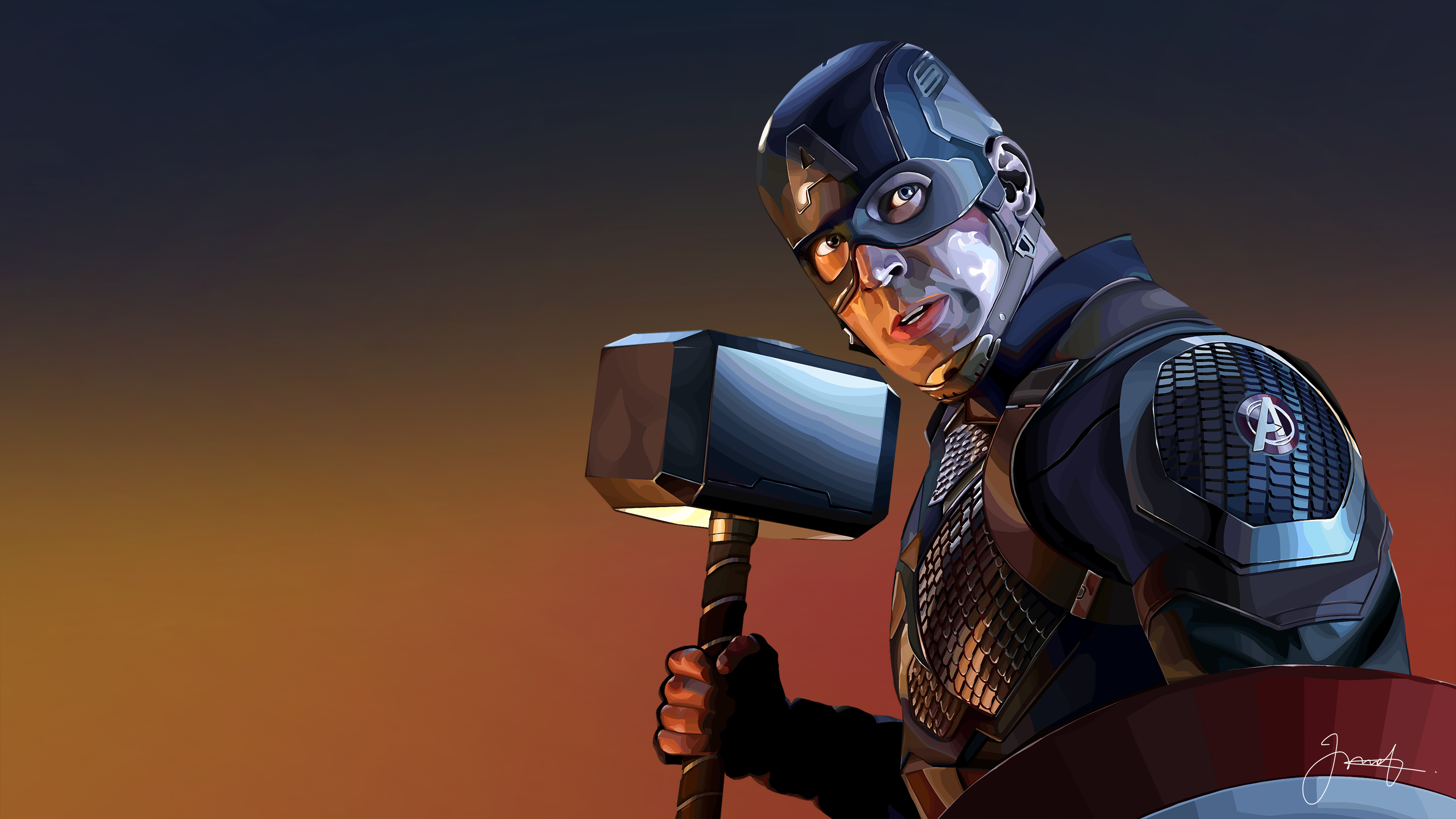 Captain America holding Mjolnir and his shield HD Wallpaper