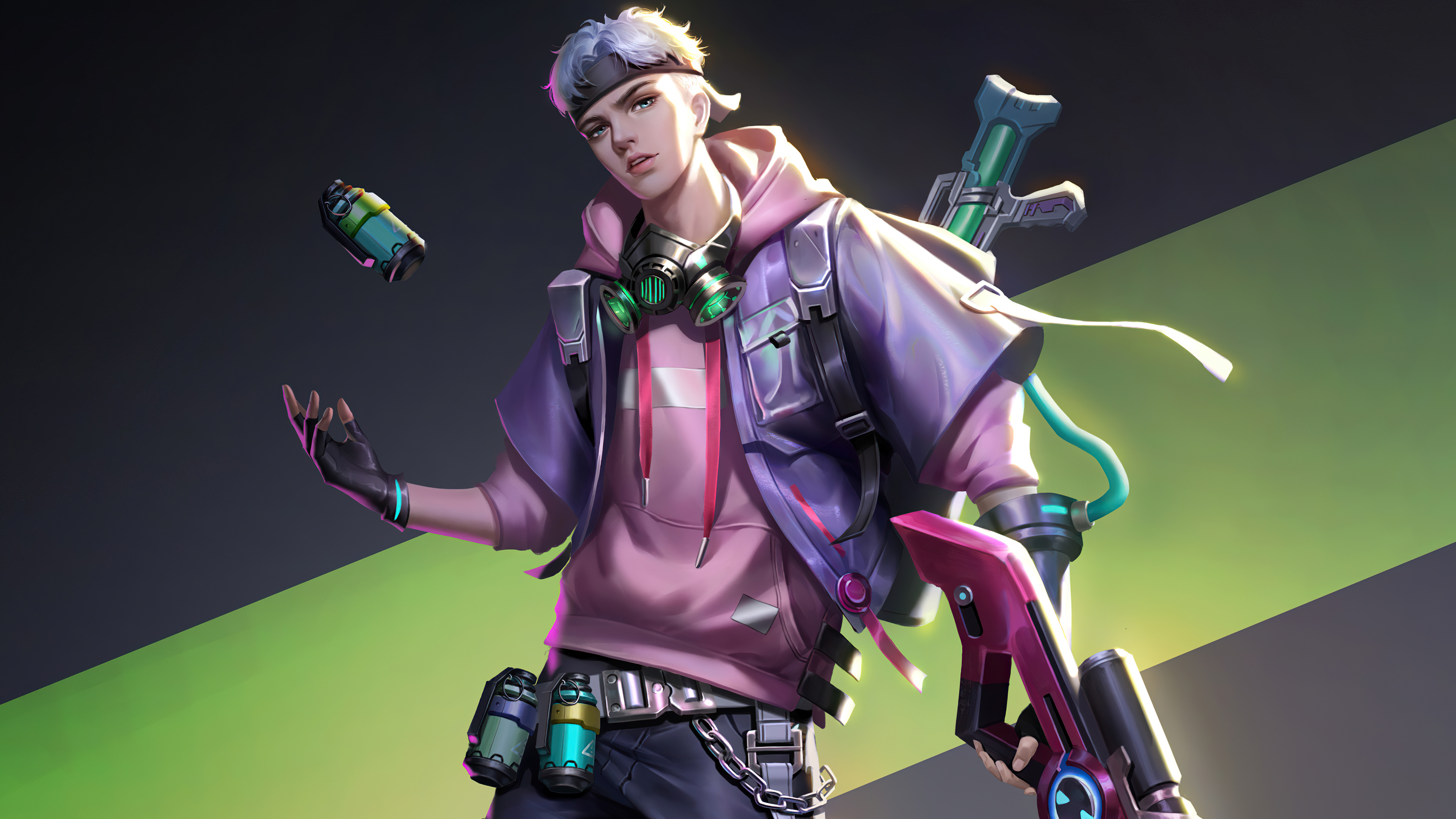 Young man with futuristic weapon and grenades HD Wallpaper