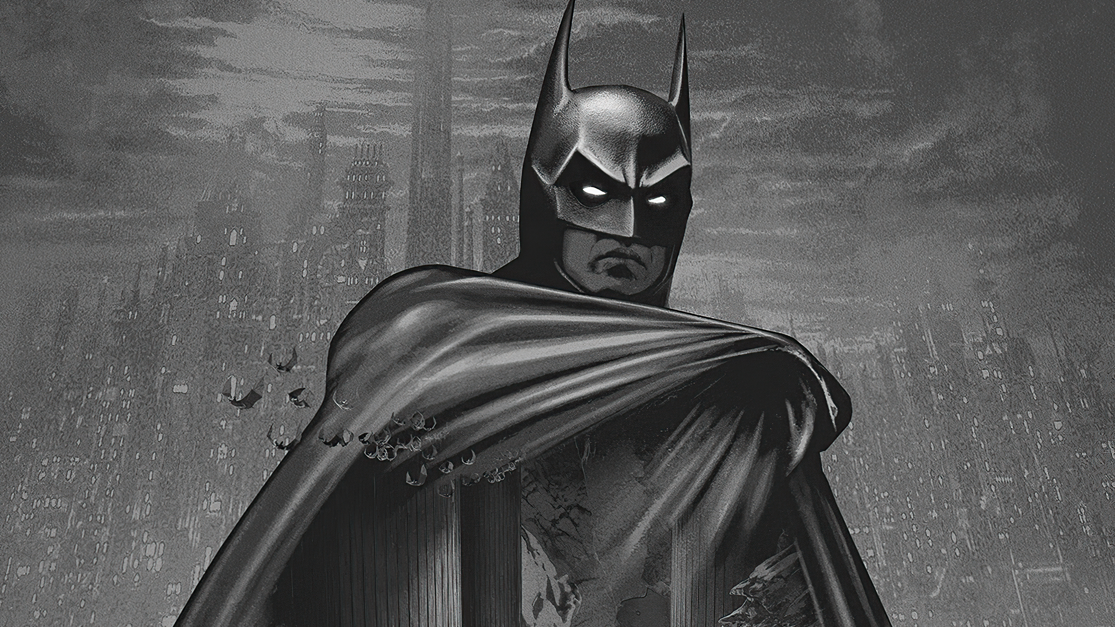 Batman from DC Comics in a monochrome artwork HD Wallpaper
