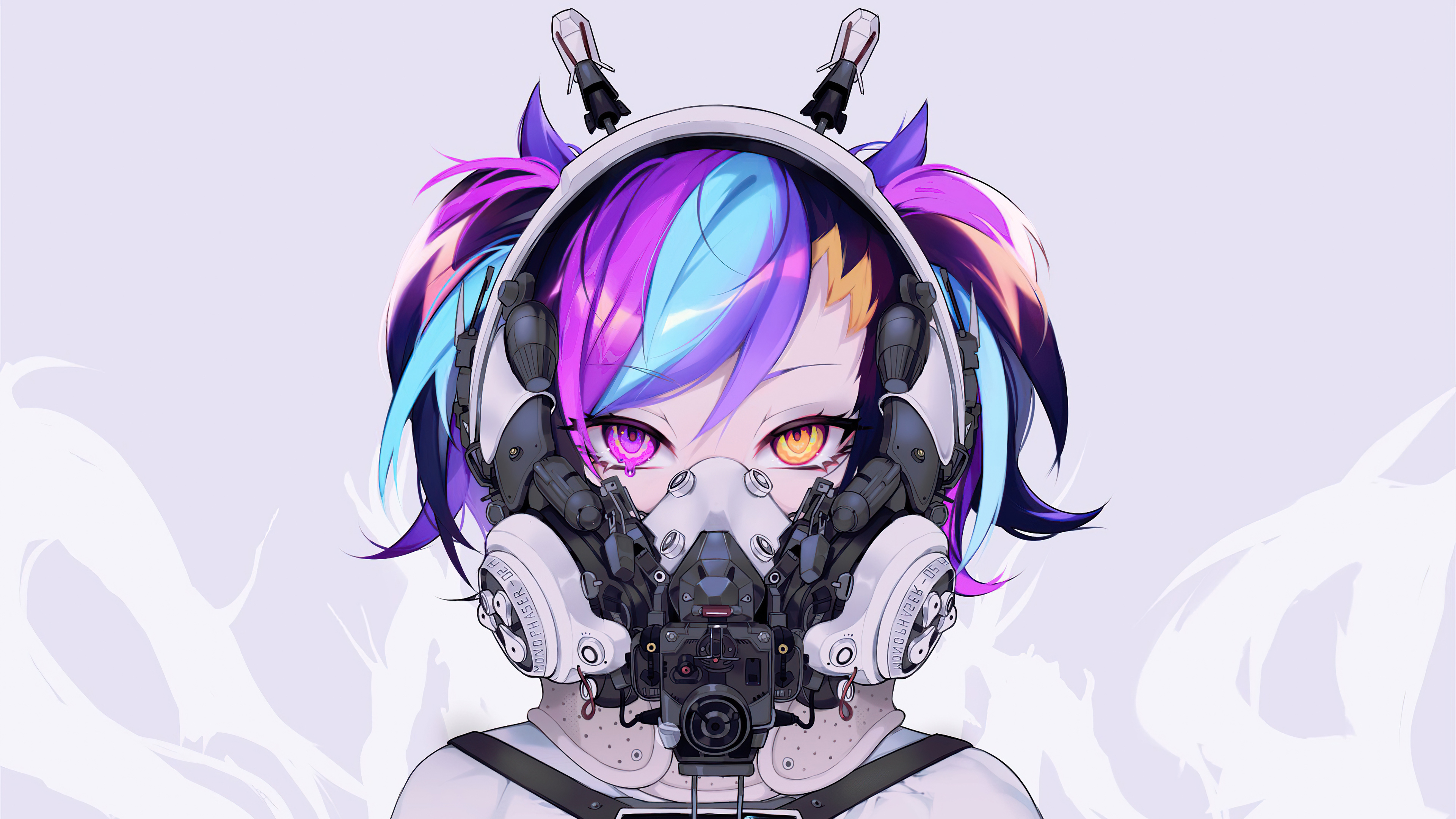Sci-fi artwork of a girl with headphones and gas mask HD Wallpaper