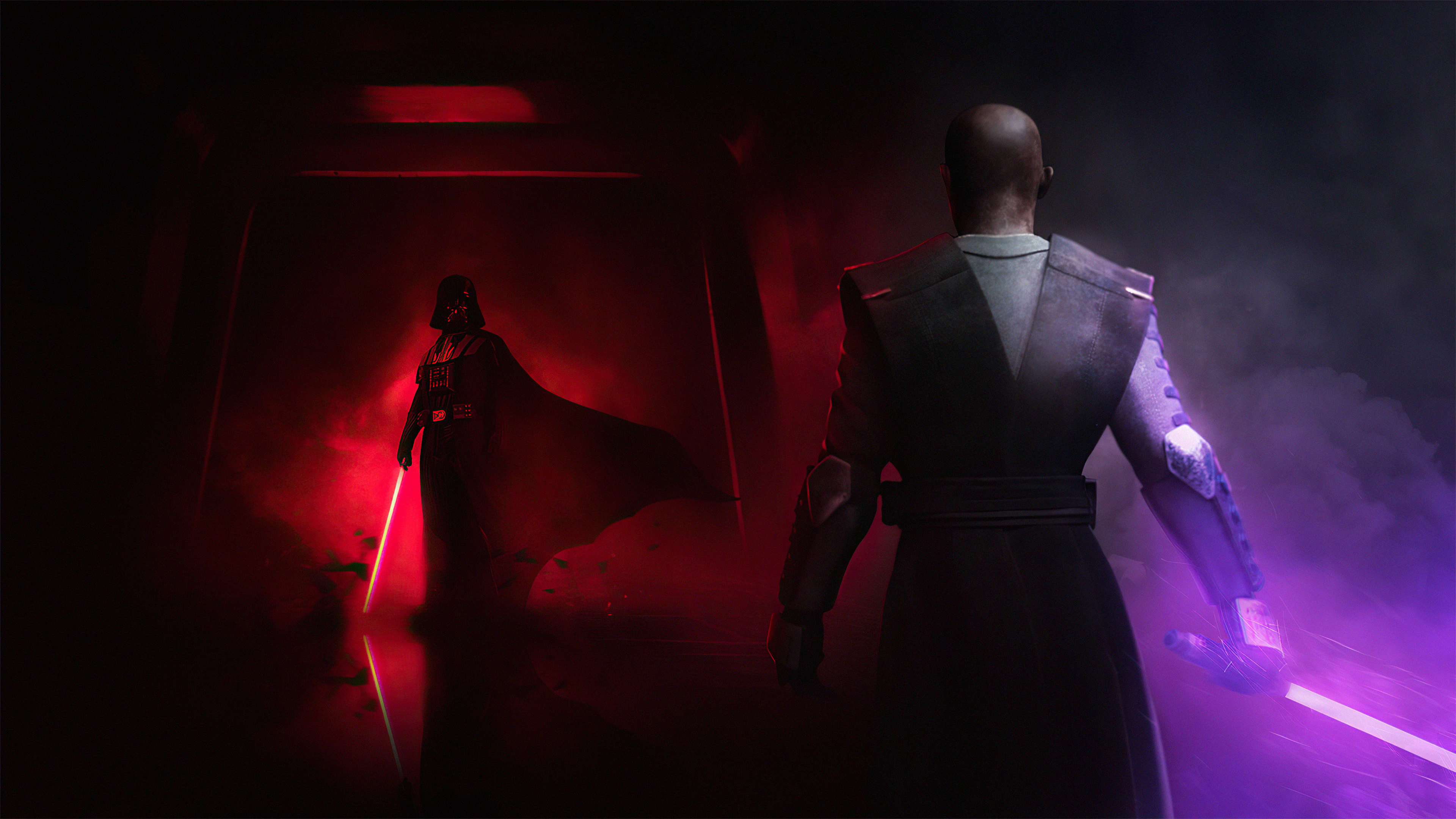 Darth Vader and a Sith Lord with lightsabers HD Wallpaper