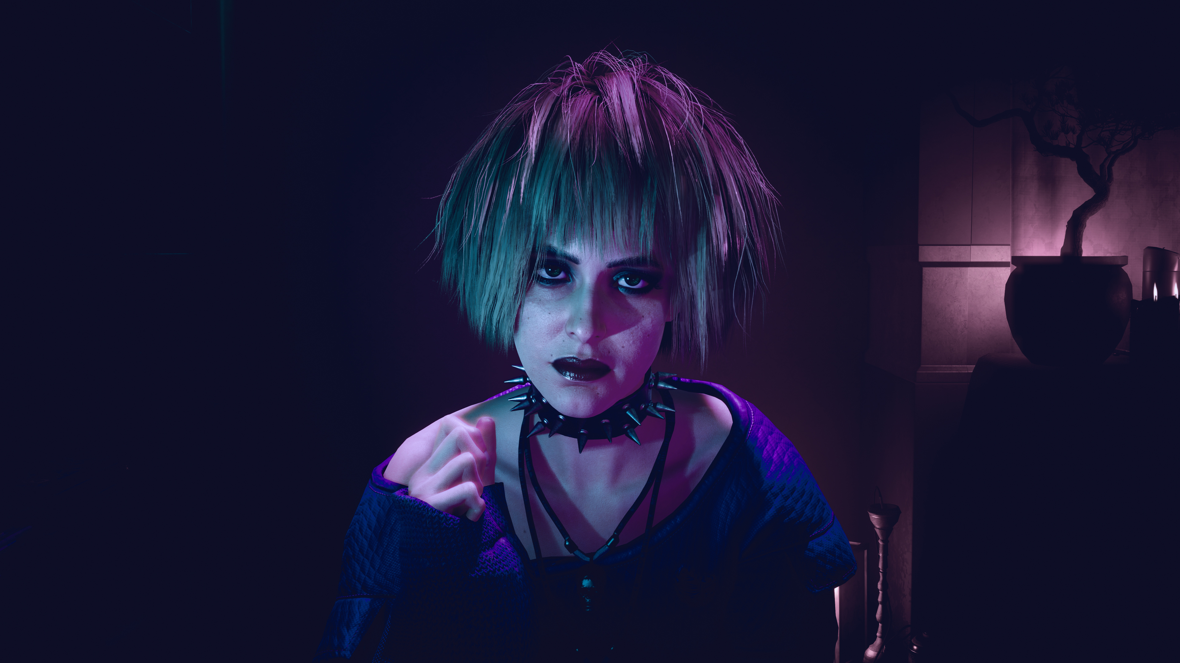 Woman with spiked collar in Cyberpunk 2077 HD Wallpaper