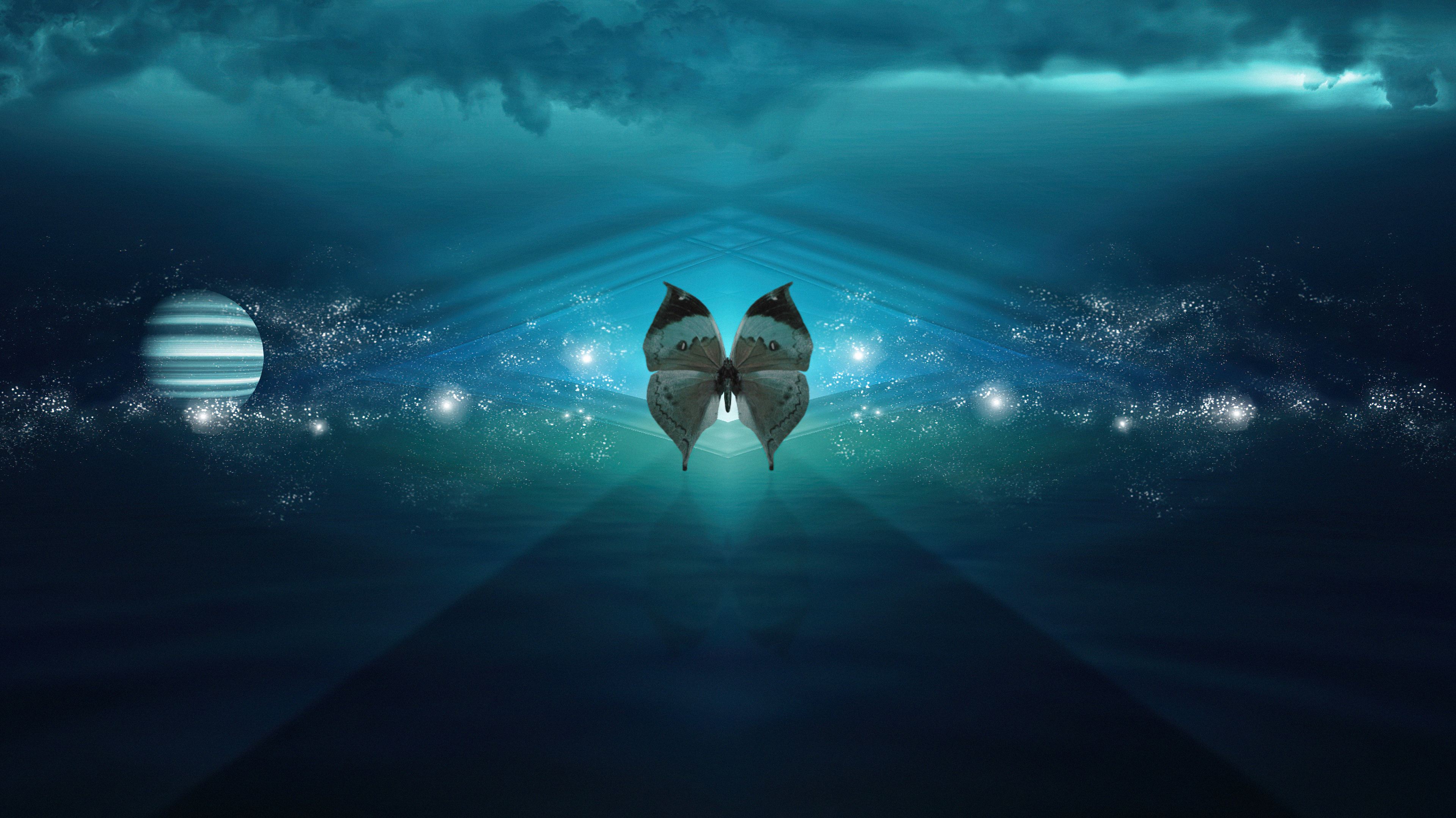 Digital art of a butterfly in space HD Wallpaper