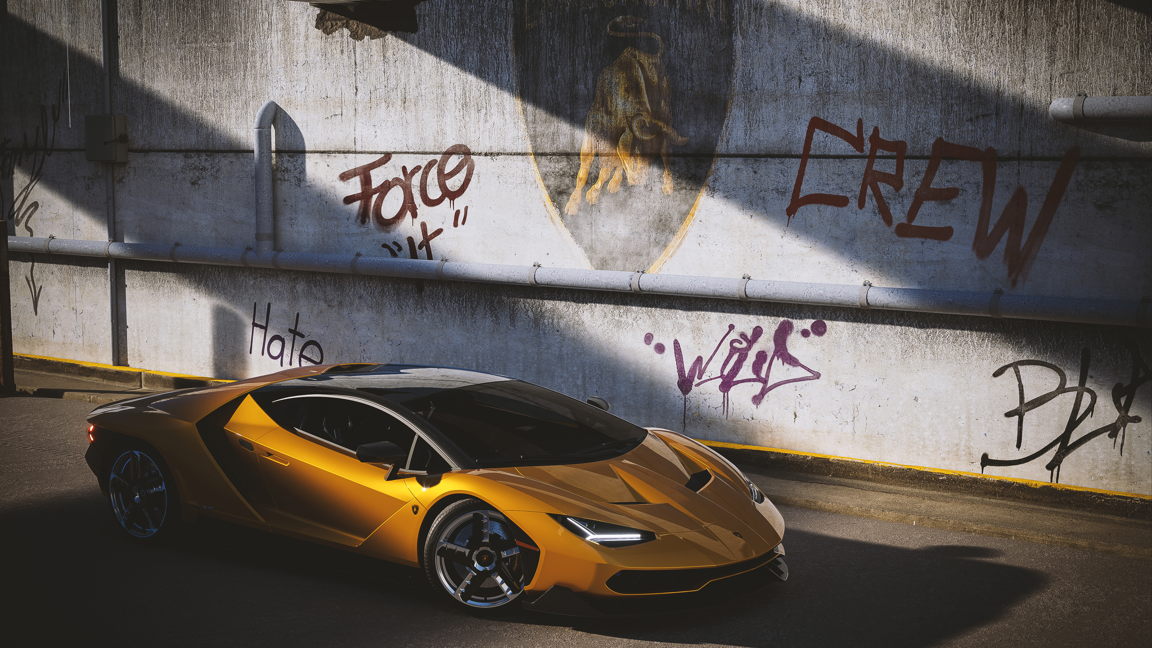 Lamborghini Centenario with graffiti on wall HD Wallpaper