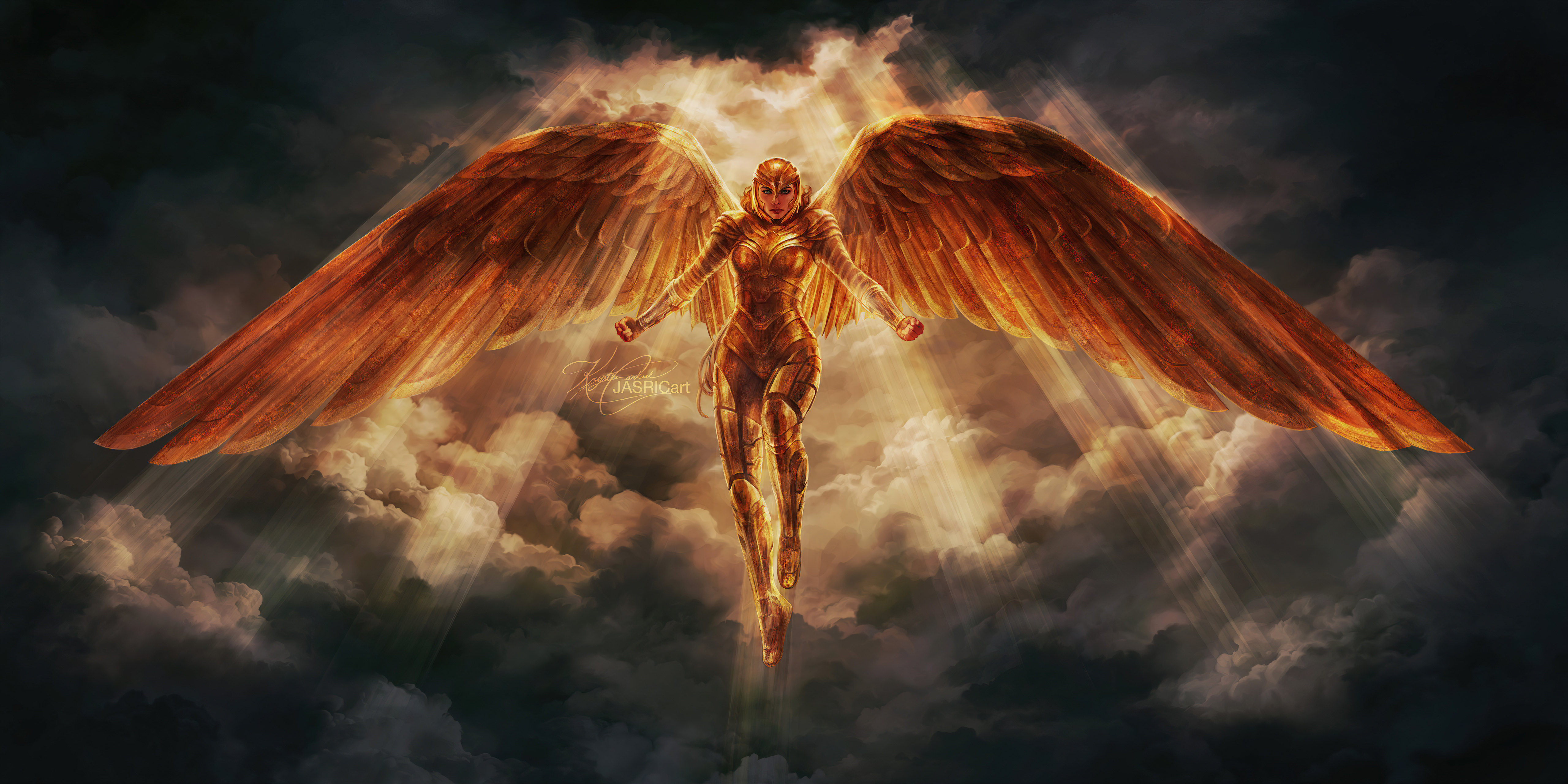 Wonder Woman 1984 artwork with golden armor and wings HD Wallpaper