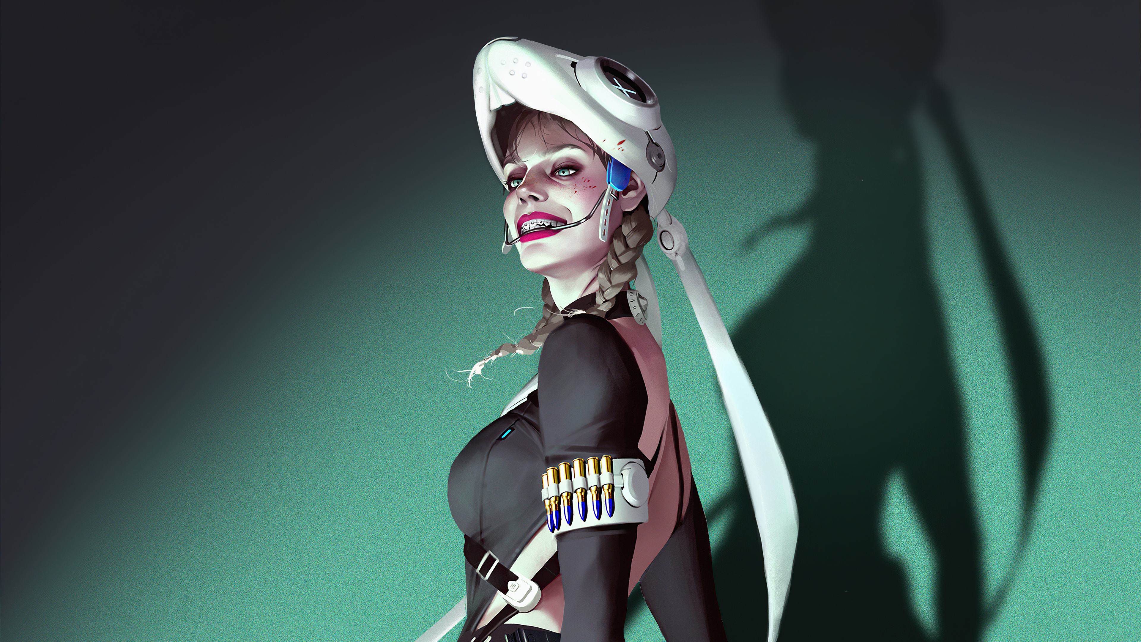 Woman with frog helmet and braces HD Wallpaper