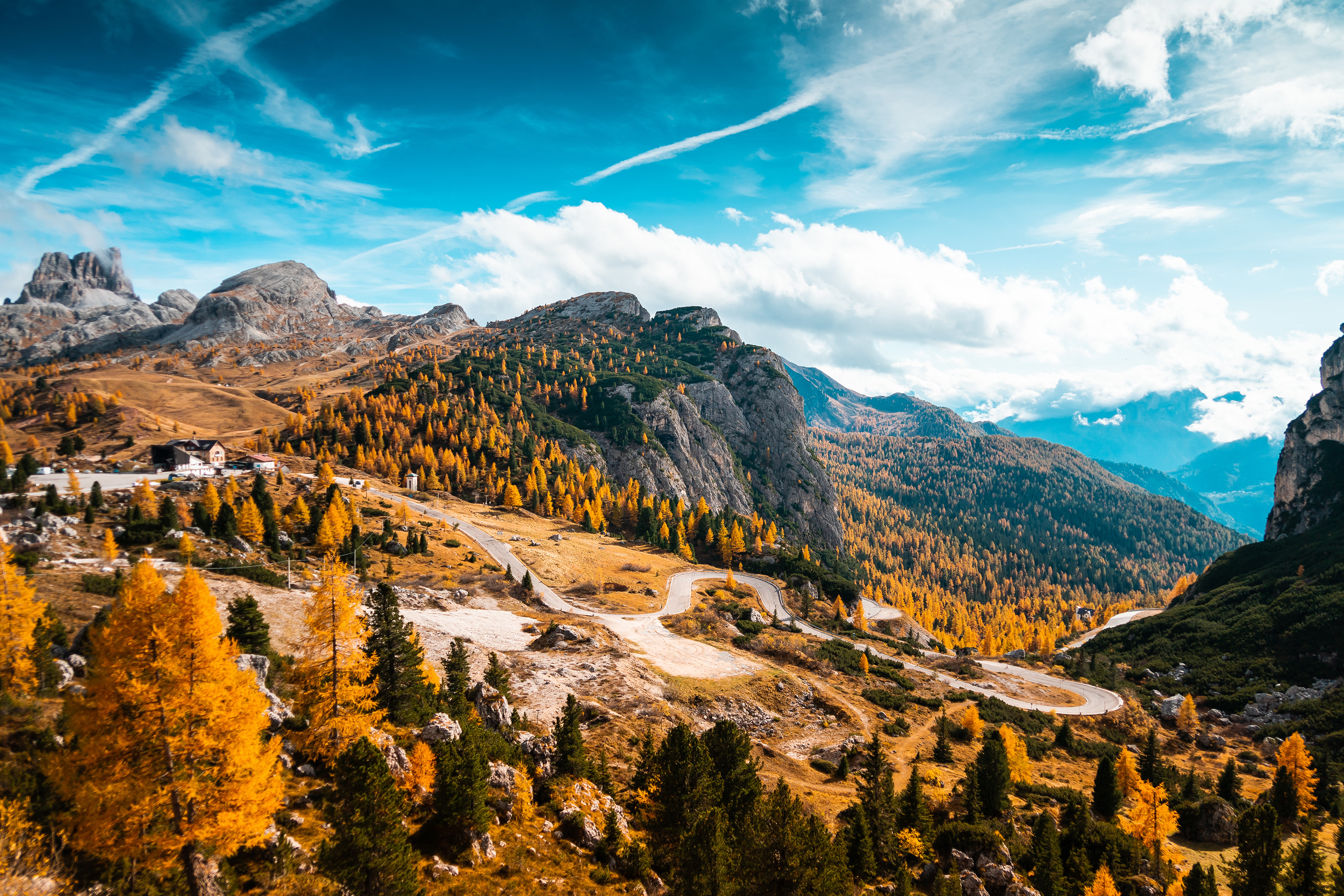 Autumn forest and winding road in the mountains HD Wallpaper