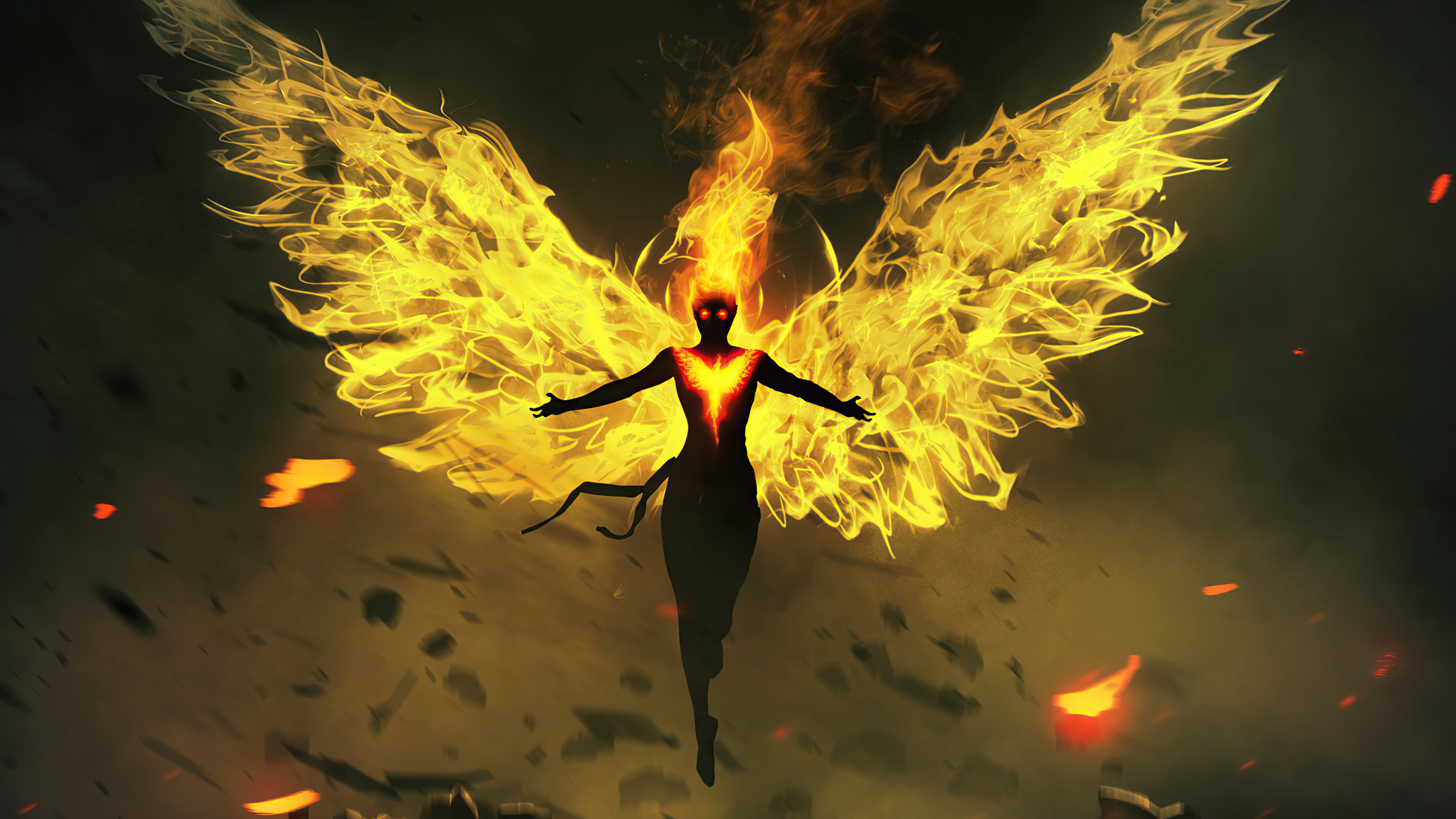 Phoenix with fiery wings HD Wallpaper
