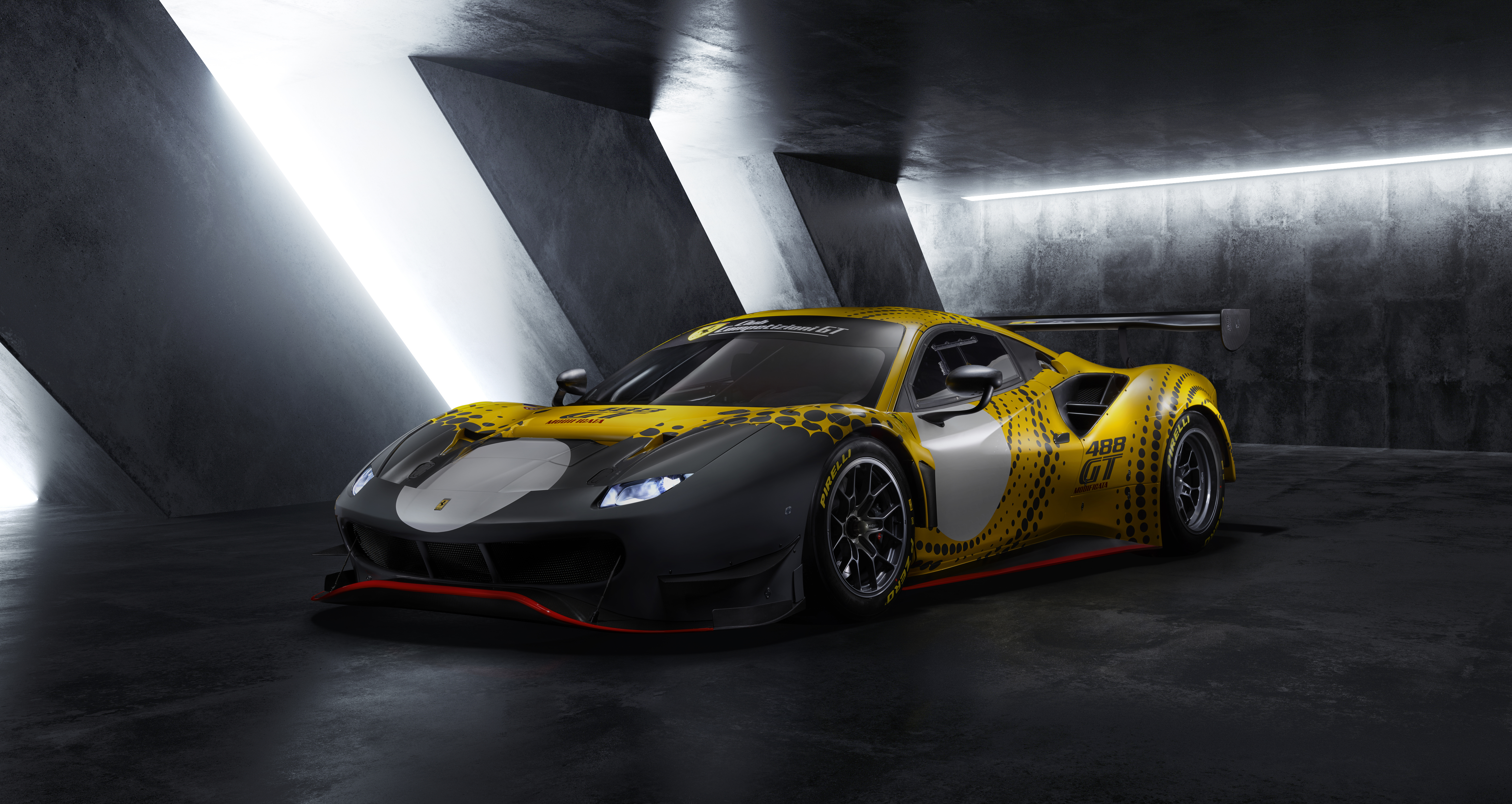 Ferrari 488 GT Modificata in a concrete garage HD Wallpaper