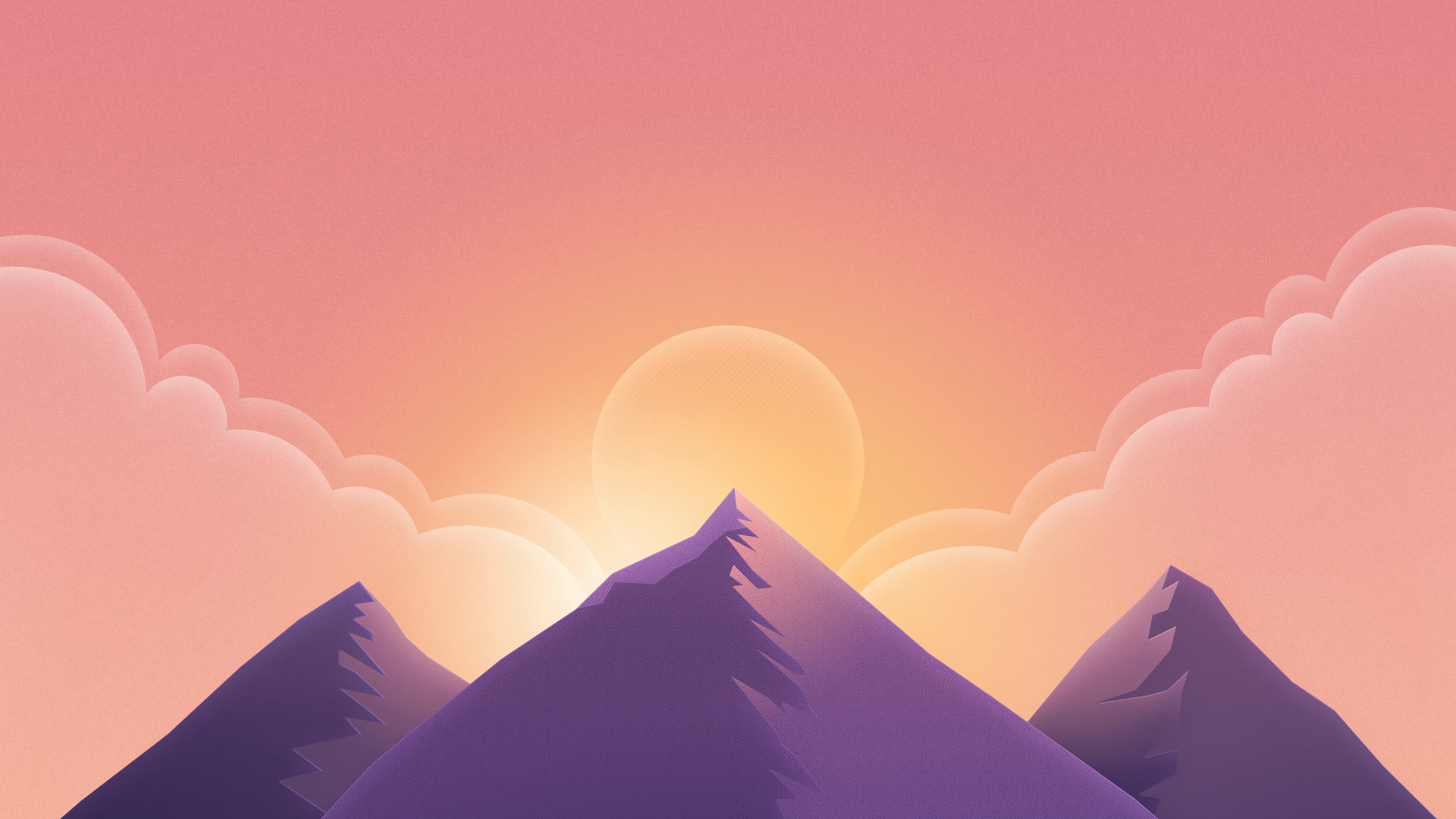 Digital art of mountains at sunset HD Wallpaper