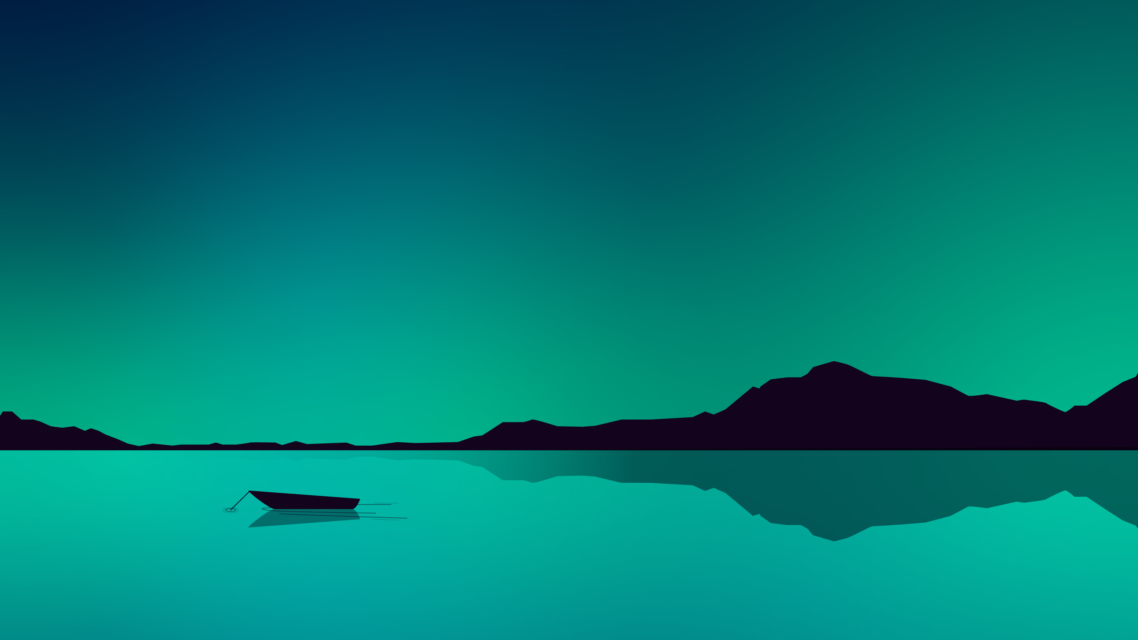 Minimalist boat on a lake with mountains HD Wallpaper