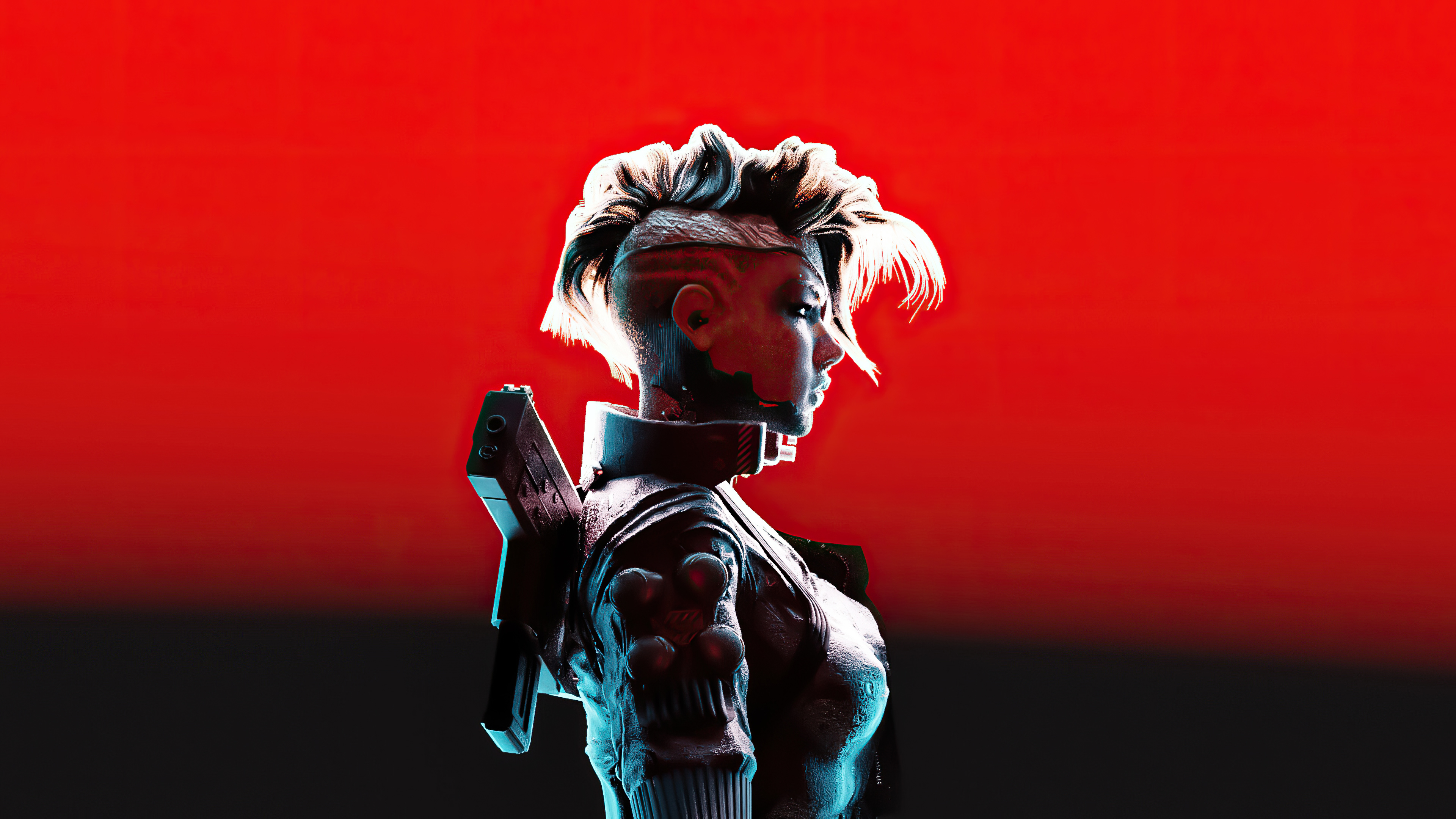 Cyberpunk character with mohawk and gun HD Wallpaper