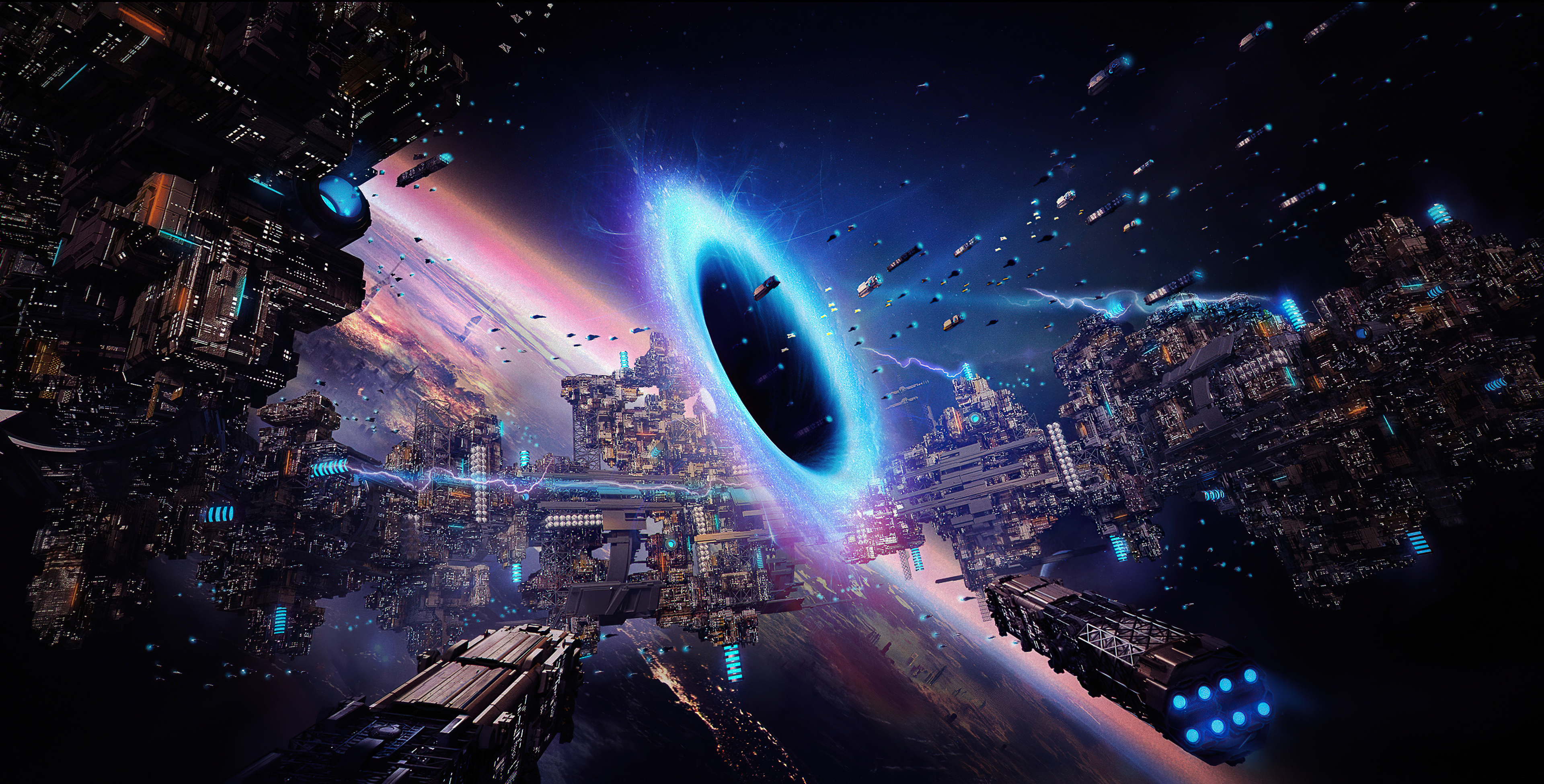 Sci-fi city and black hole HD Wallpaper