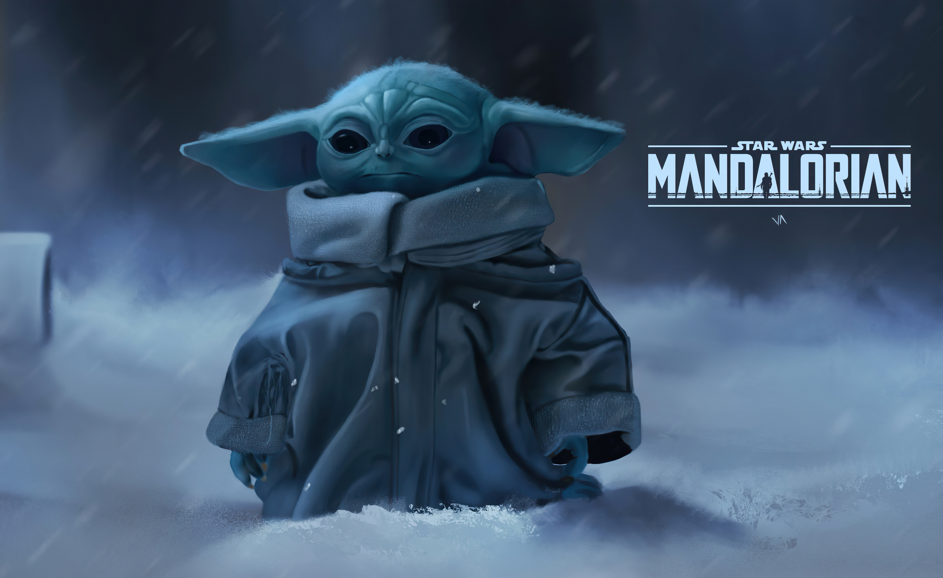 The Child from Star Wars: The Mandalorian in snow HD Wallpaper