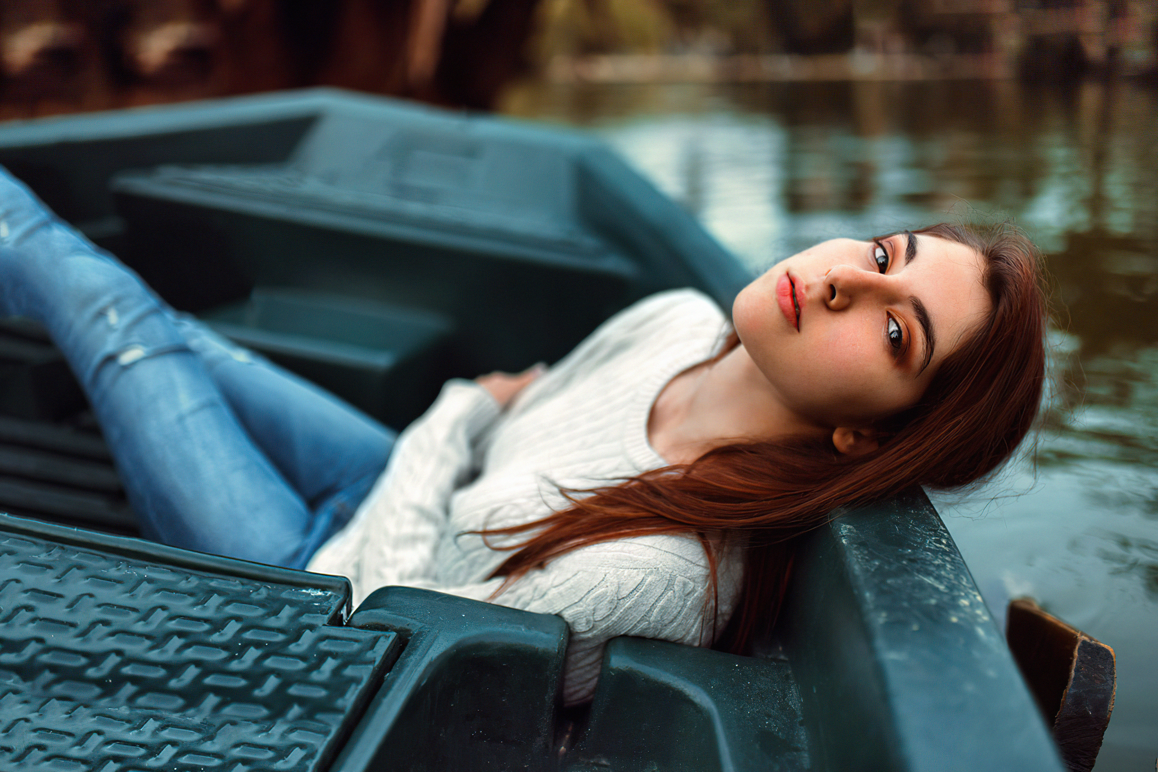 Girl in a boat on the water HD Wallpaper