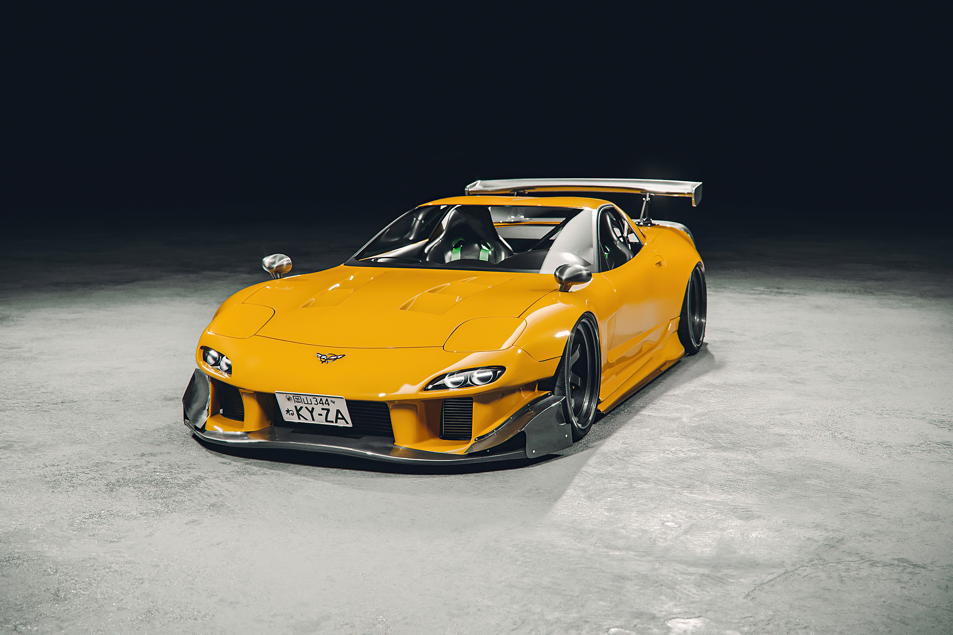 Yellow Mazda RX-7 FD with widebody kit HD Wallpaper