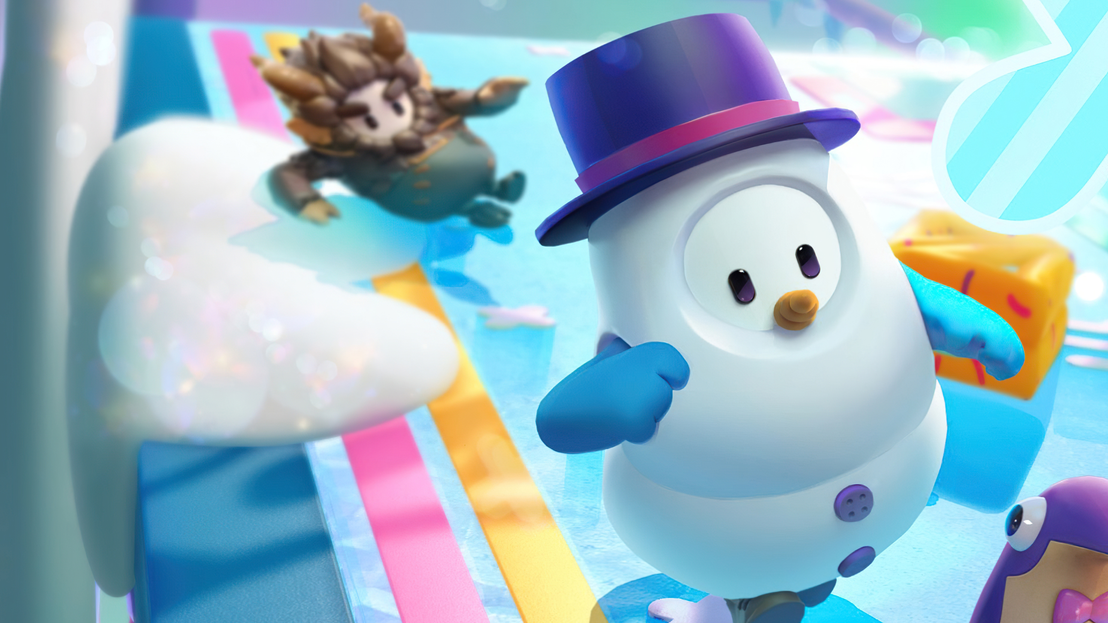Fall Guys Snowman and Rock Costume Characters HD Wallpaper