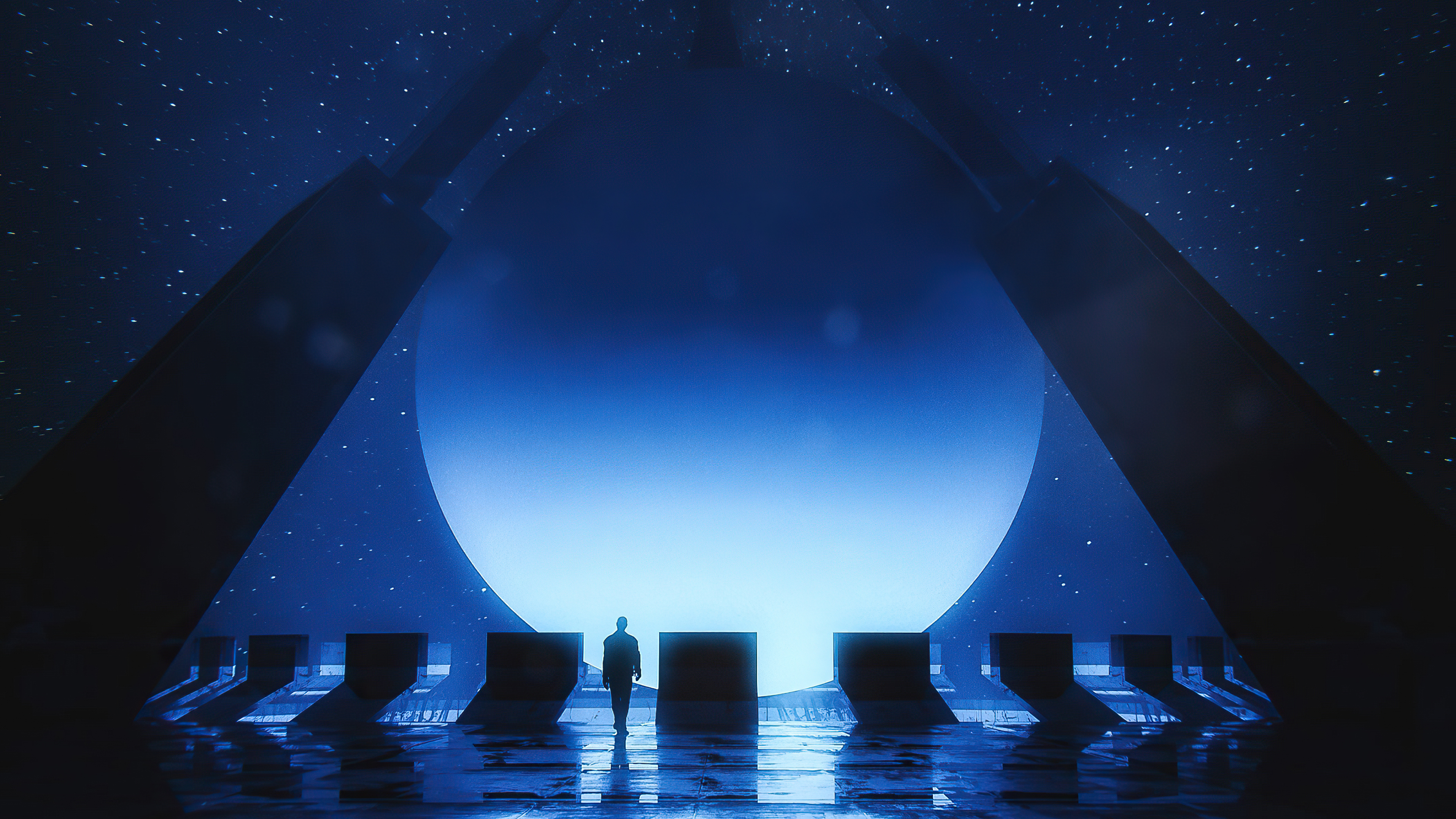 Man in front of a large blue portal HD Wallpaper