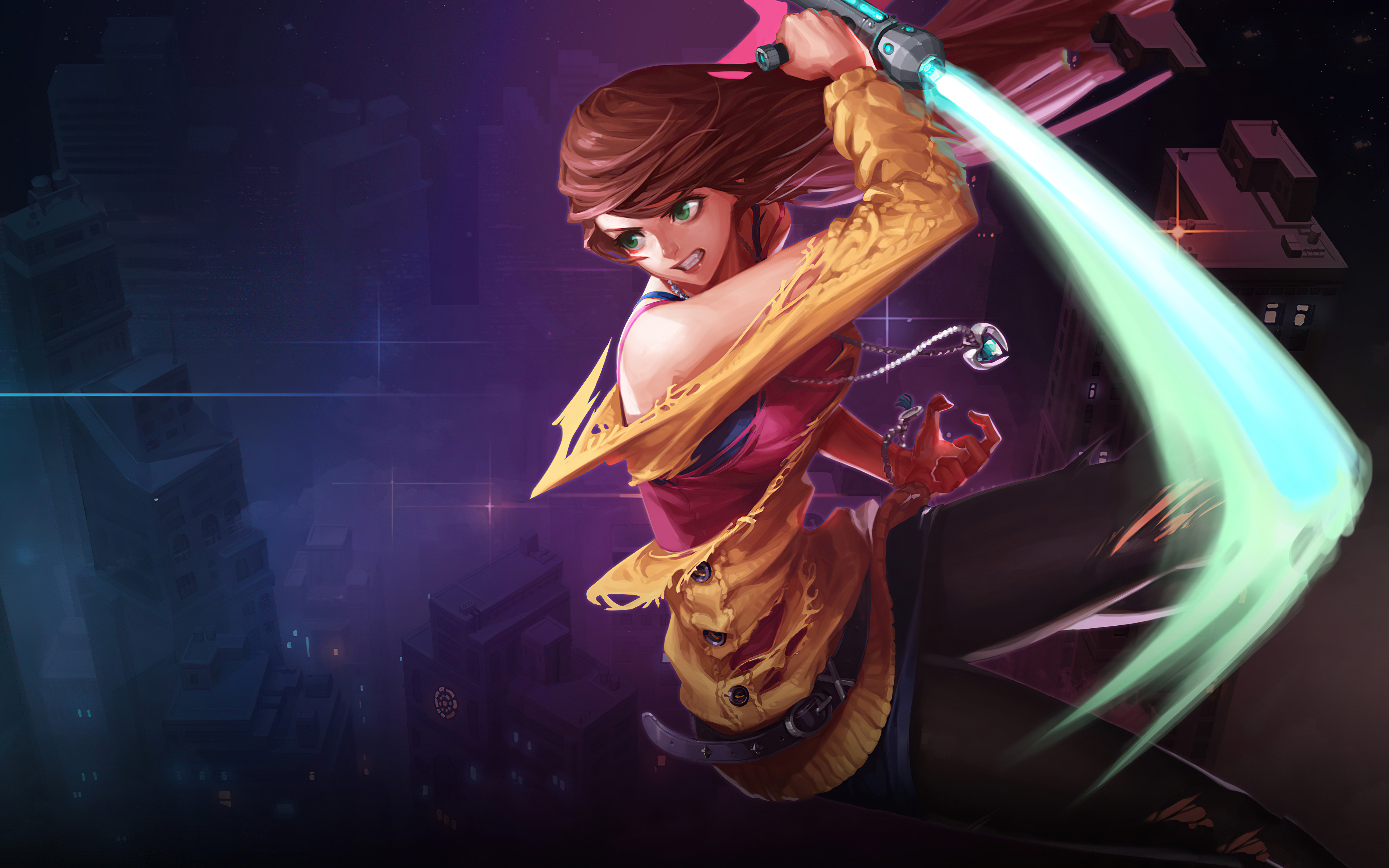 Girl with glowing sword in Herowarz 4K HD Wallpaper