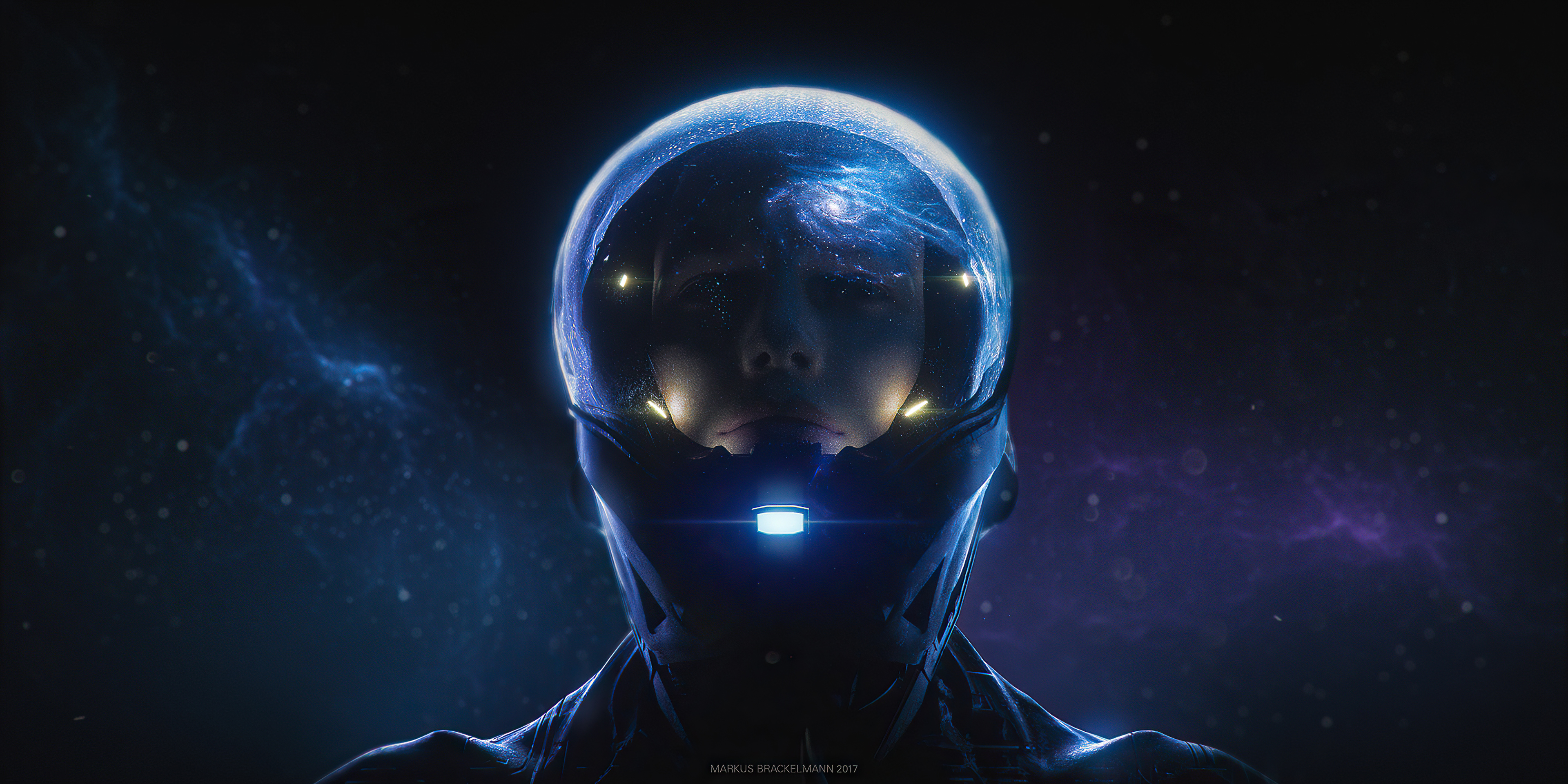 Astronaut helmet with galaxy reflection, artwork 4K HD Wallpaper