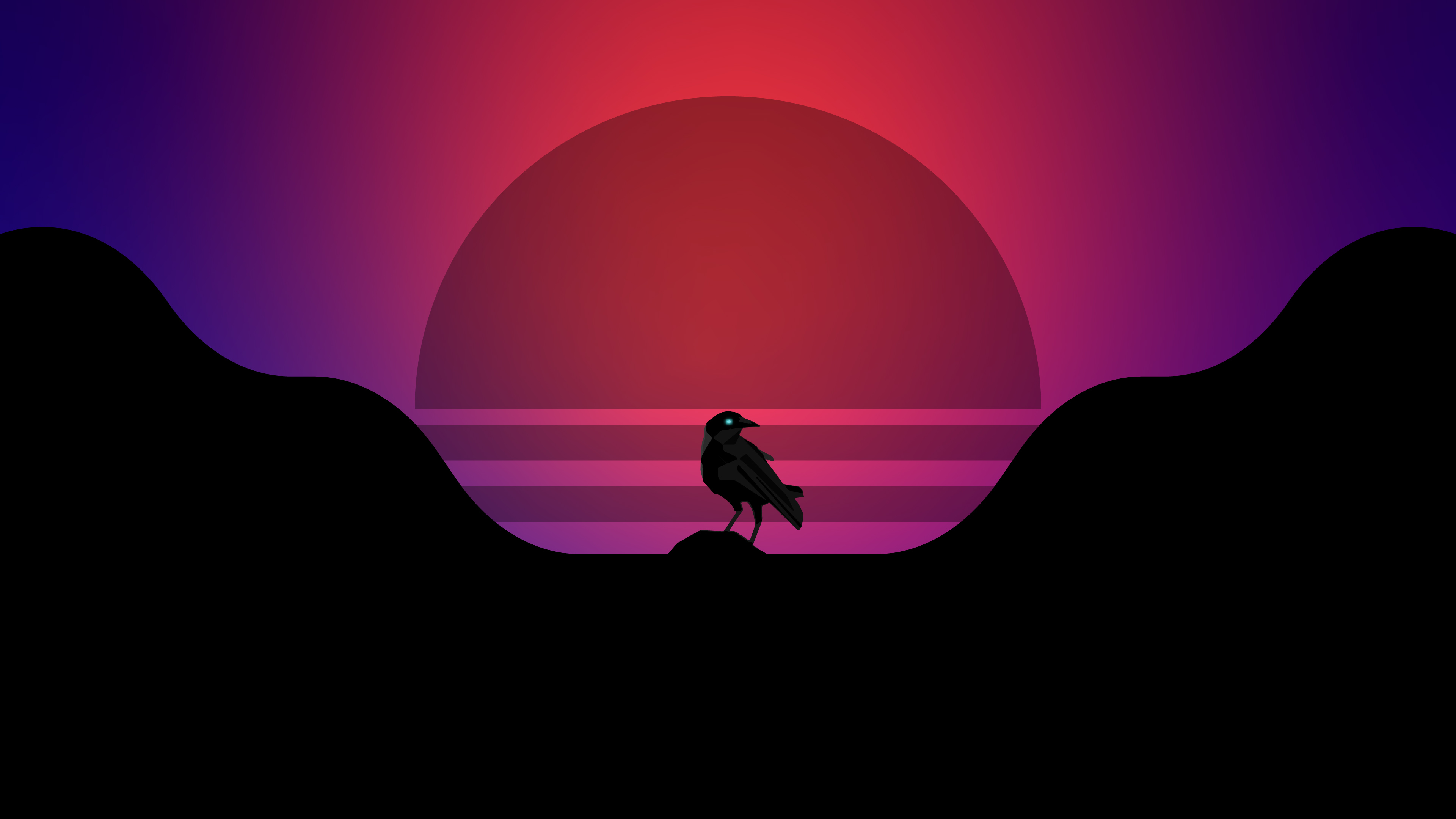 Minimalist synthwave artwork with a crow HD Wallpaper