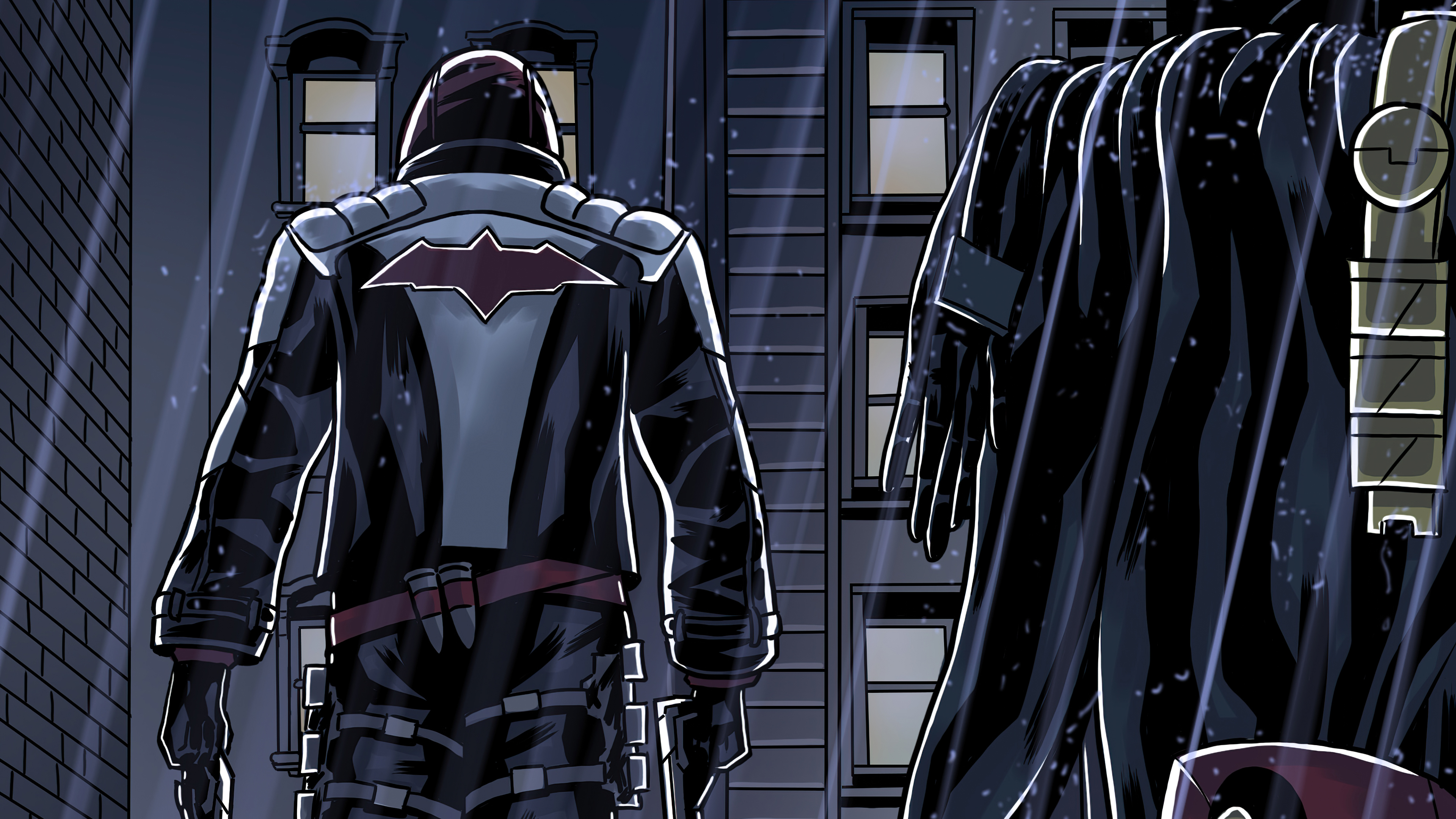 Red Hood and Batman in the Rain HD Wallpaper