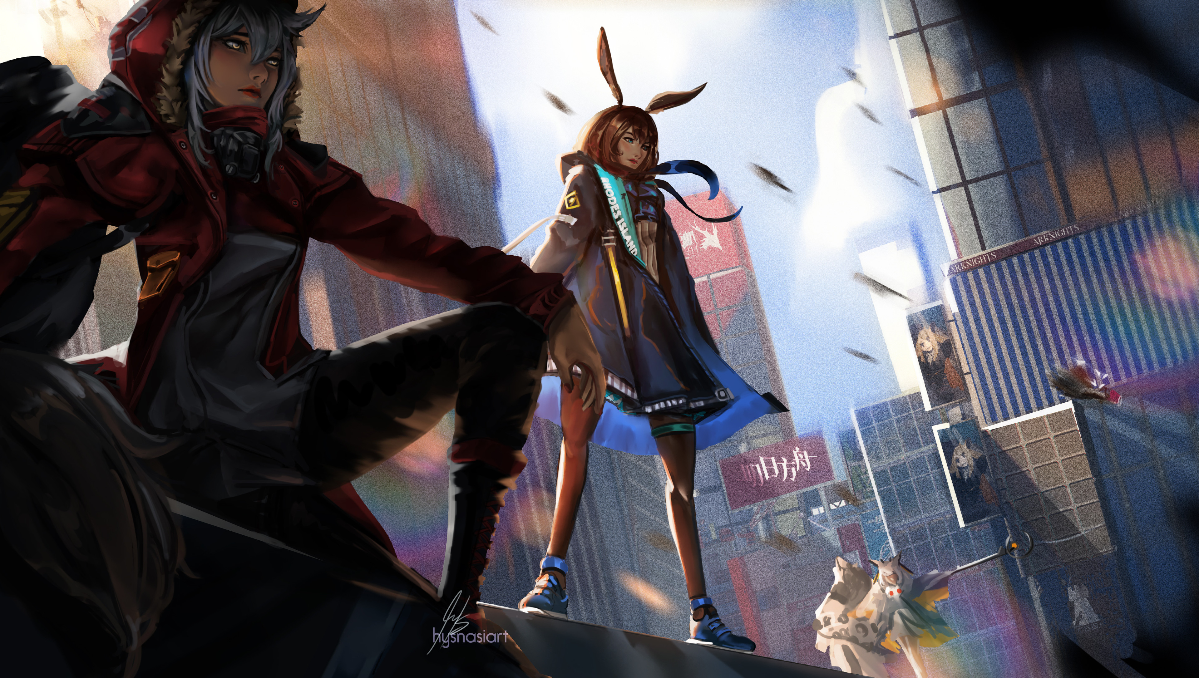 Arknights characters in a city setting HD Wallpaper