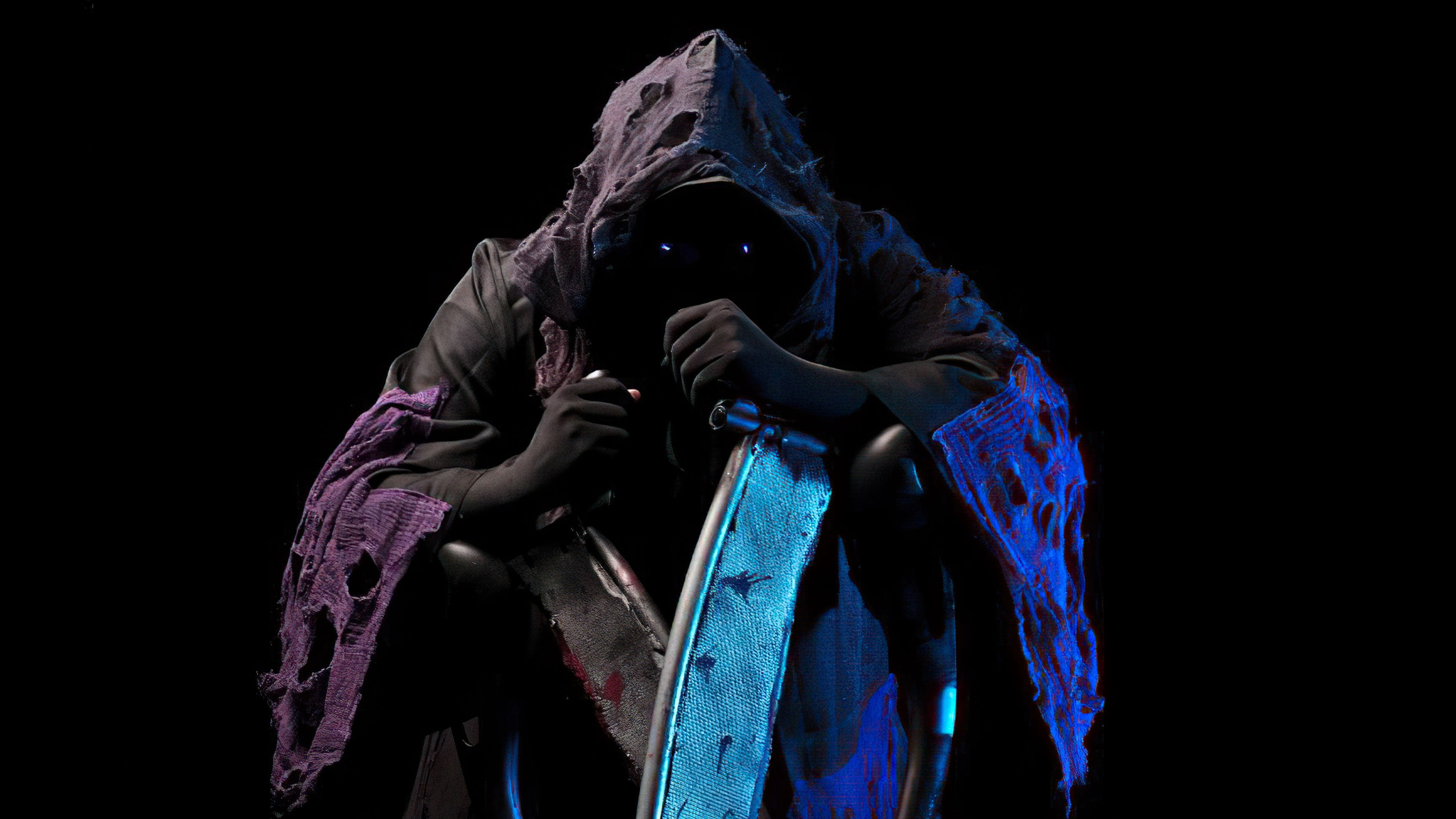 Cosplayer dressed as Grim Reaper with scythe HD Wallpaper