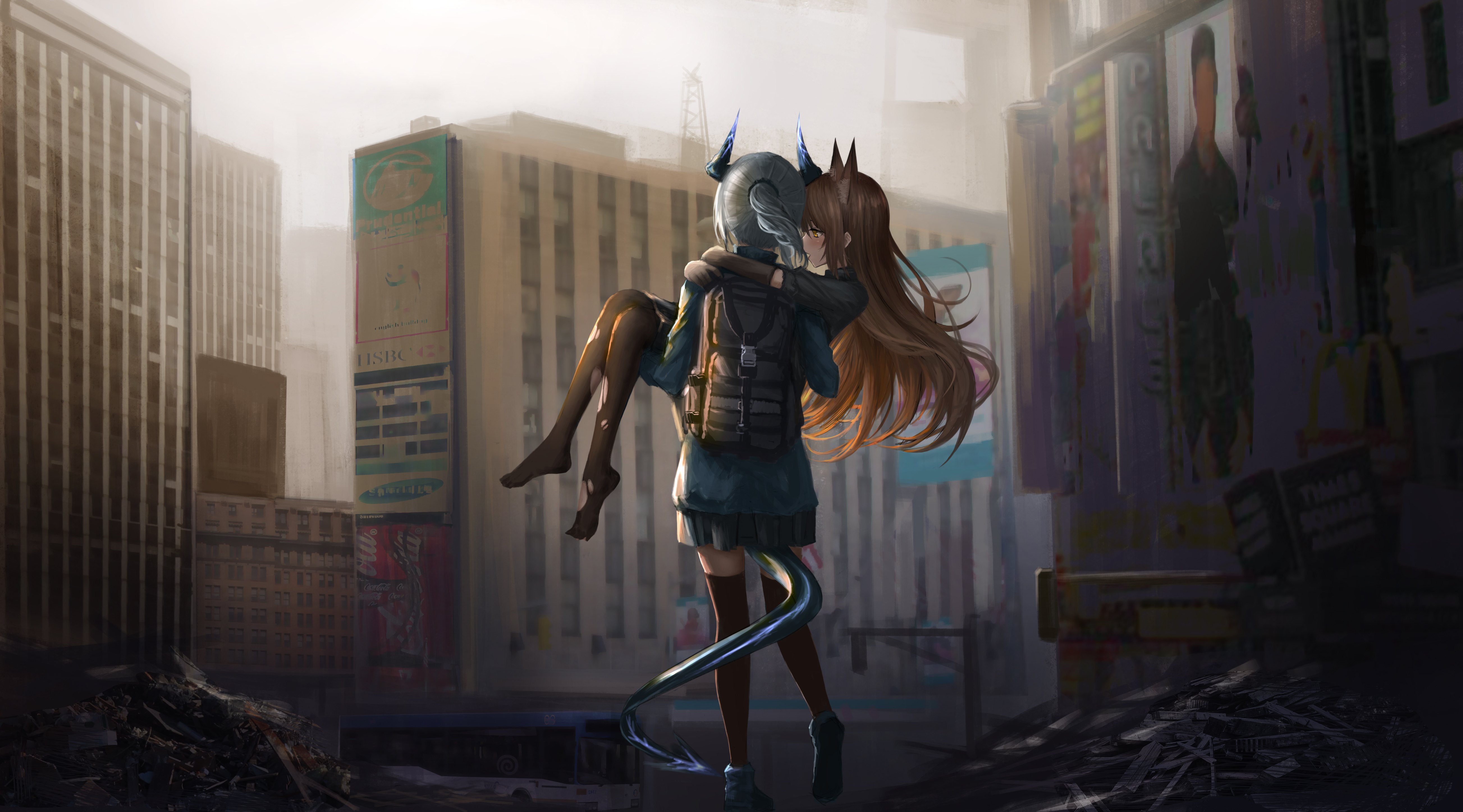 Two girls in a destroyed city, Arknights HD Wallpaper